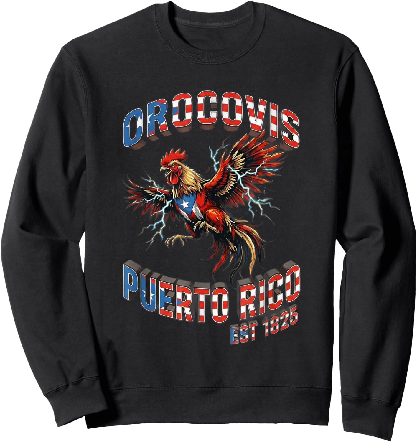 Orocovis Puerto Rico Fighting Rooster Lightning Flag Sweatshirt - Sweatshirt | Black
