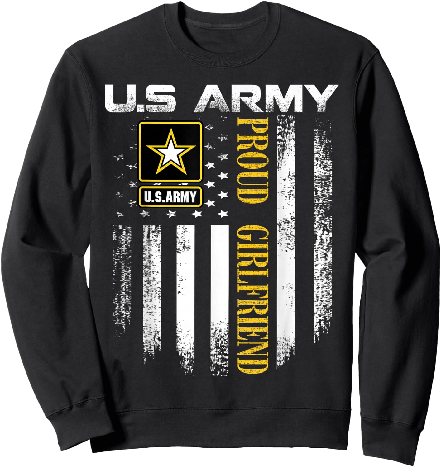 Vintage U.S. Army Proud Girlfriend with American Flag Gift Sweatshirt - Sweatshirt | Black