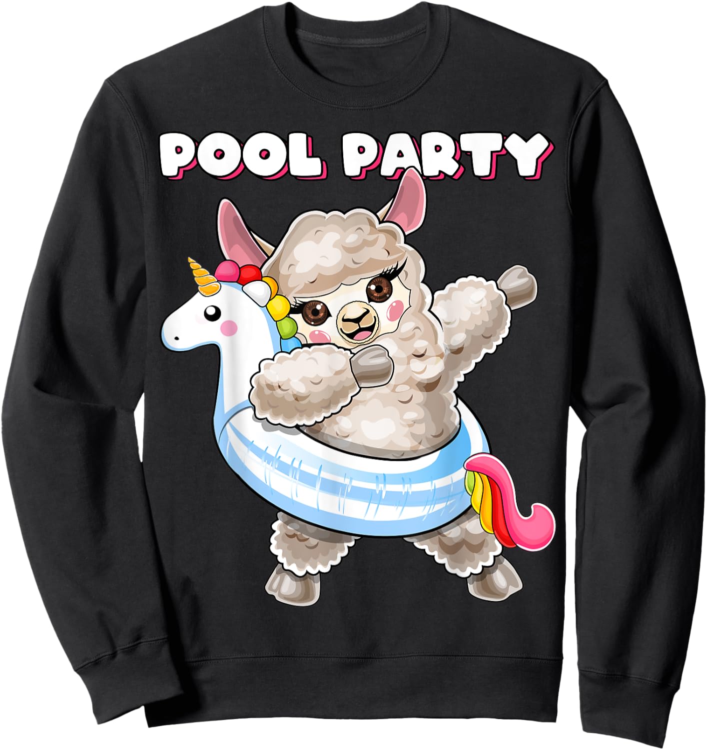 Pool Party Unicorn Float Dabbing Llama Girls Women Summer Sweatshirt - Sweatshirt | Black