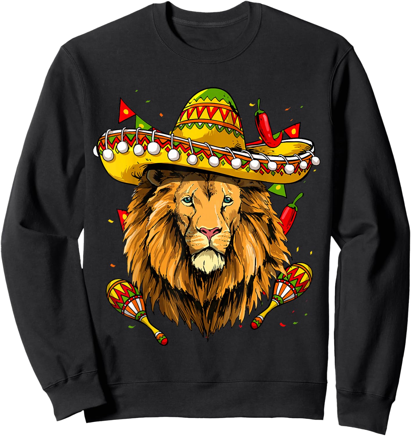 Cinco De Mayo Shirt Poncho Lion Head Mexican Fiesta Party Sweatshirt - Sweatshirt | Black