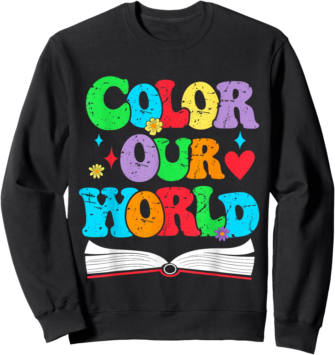 Color Our World Summer Reading 2025 Boho Wildflower Book Sweatshirt - Sweatshirt | Black