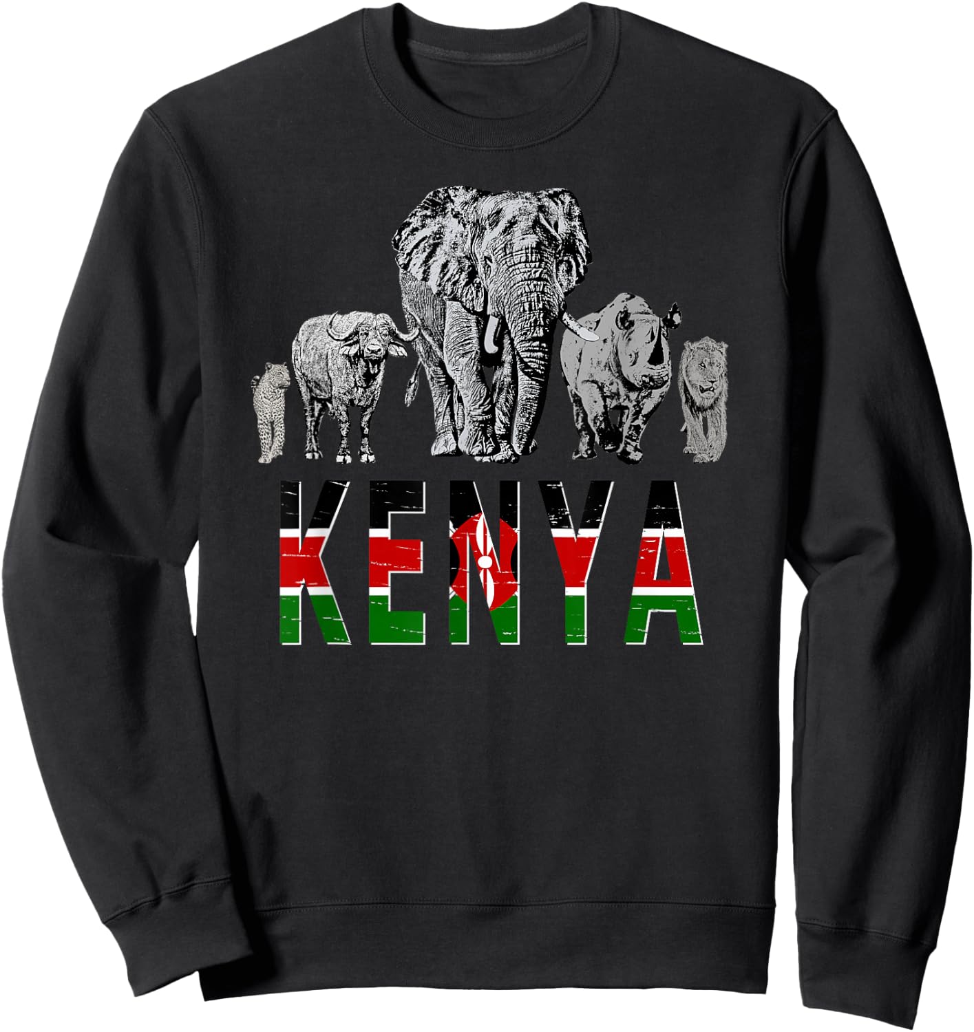 Big Five Kenya Pride Wildlife Artwork for Kenya Fans Sweatshirt - Sweatshirt | Black