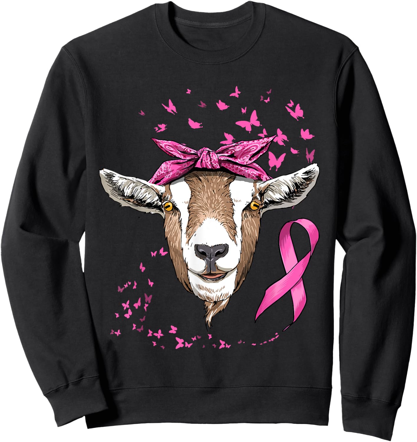 Breast Cancer Awareness Goat Pink Ribbon Cancer Survivor Sweatshirt - Sweatshirt | Black