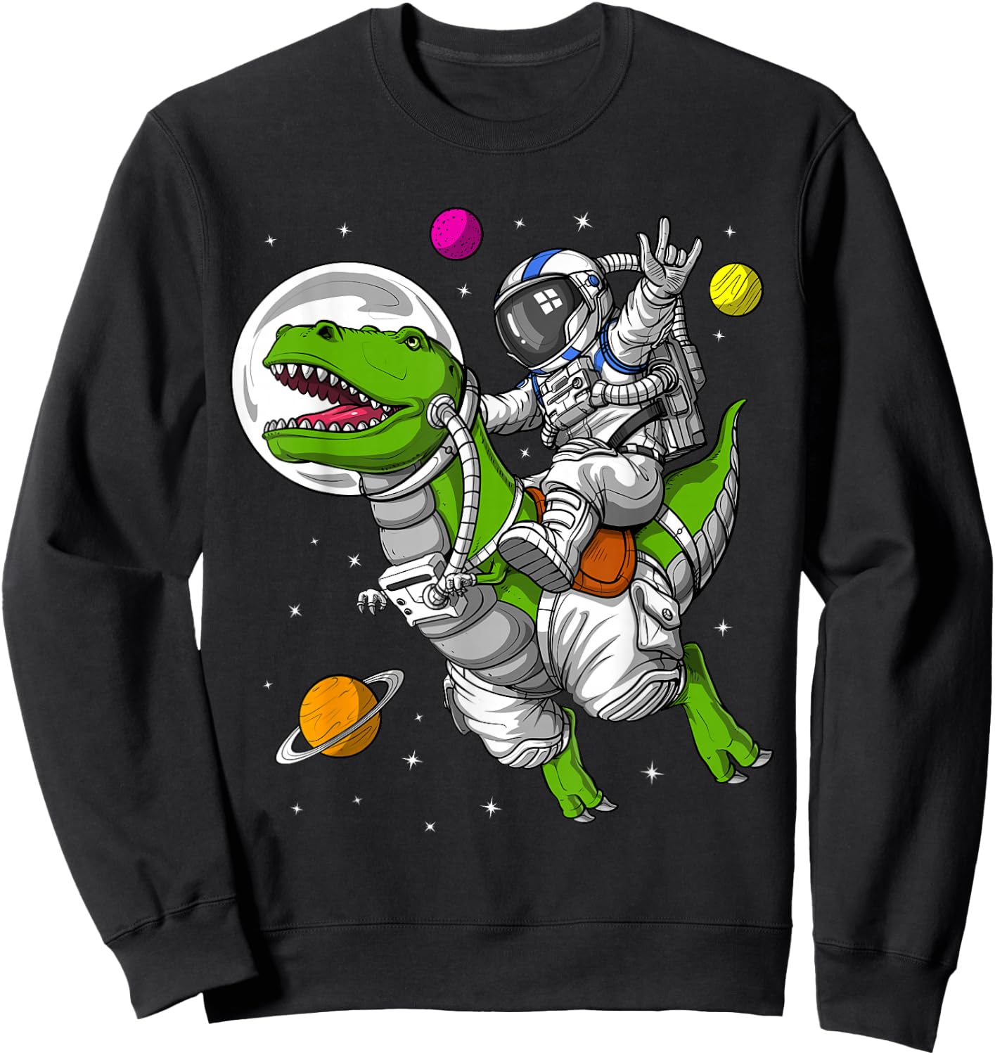 Space Astronaut Riding T-Rex Dinosaur Funny Dinosaur Sweatshirt - Sweatshirt | Black
