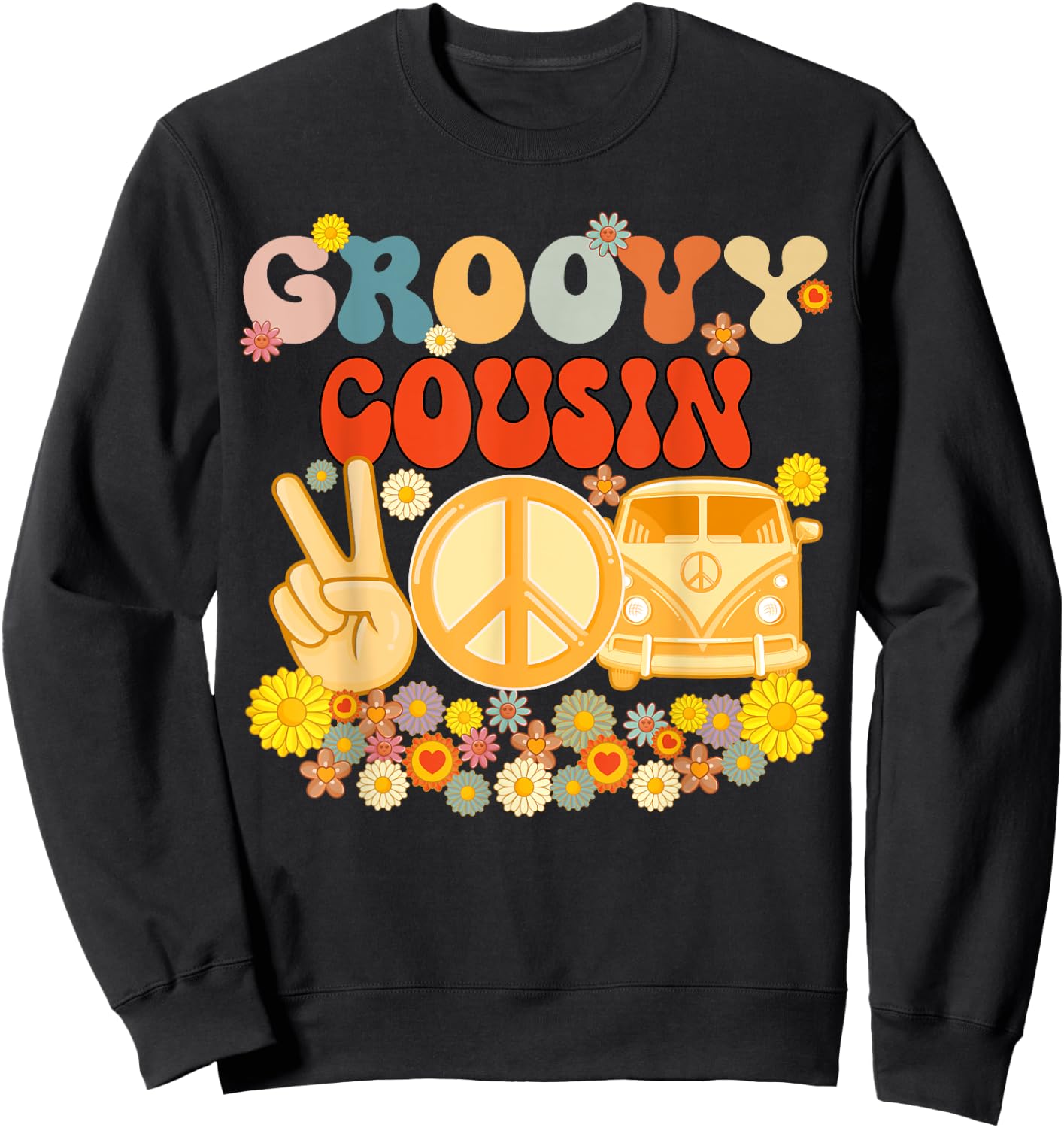 Groovy Cousin Retro Matching Family Baby Shower Father's Day Sweatshirt - Sweatshirt | Black