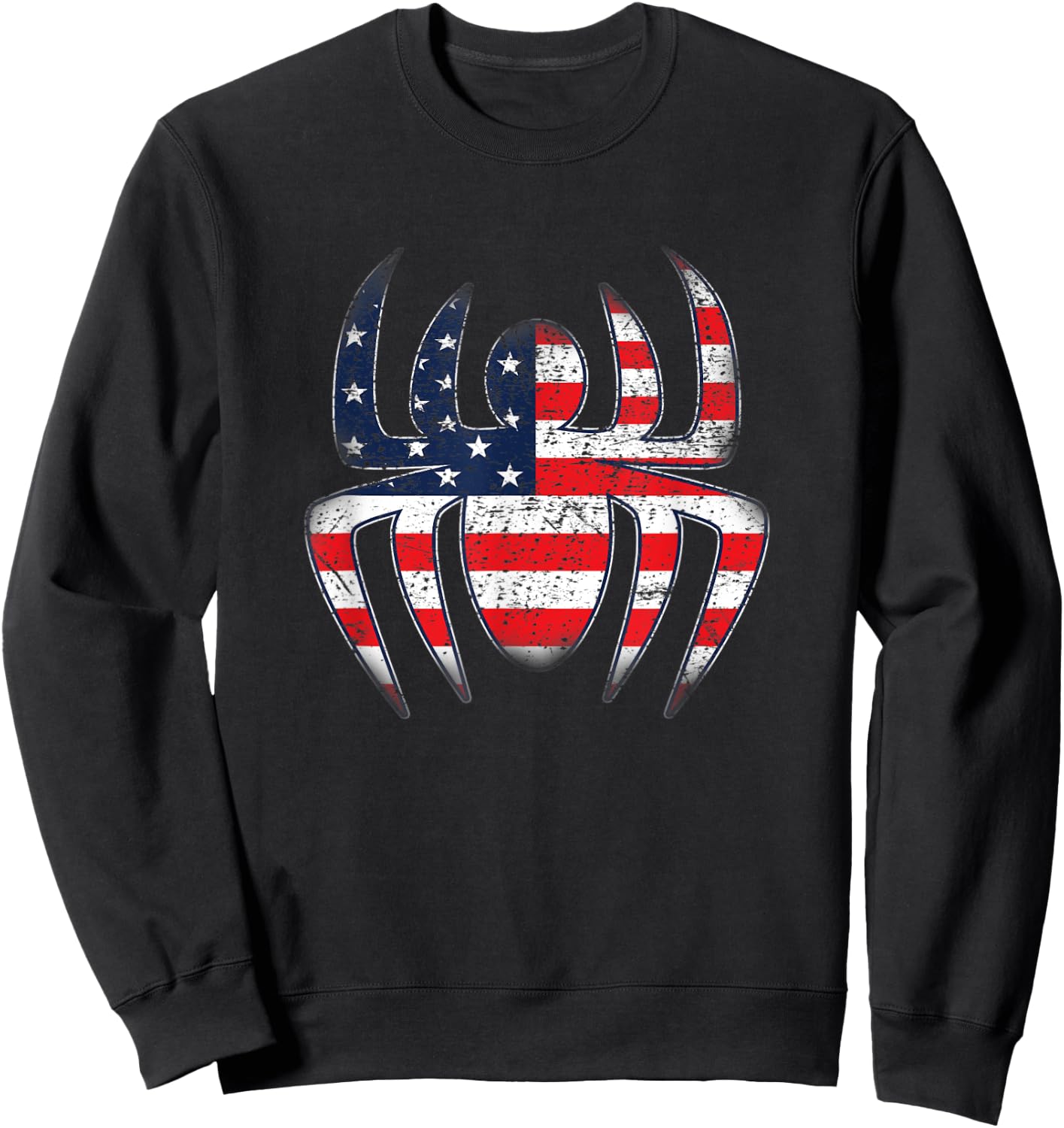 Kids Spider American Flag Cool 4th of July Vintage Graphic Sweatshirt - Sweatshirt | Black
