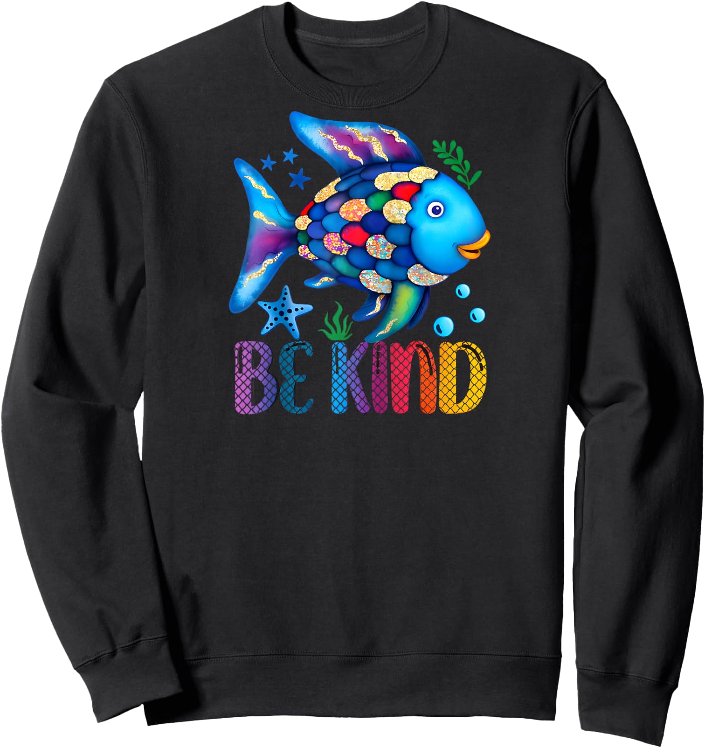 Kids Be Kind Rainbow Scale Fish Teacher Reading Book Toddler Raglan Baseball Sweatshirt - Sweatshirt | Black