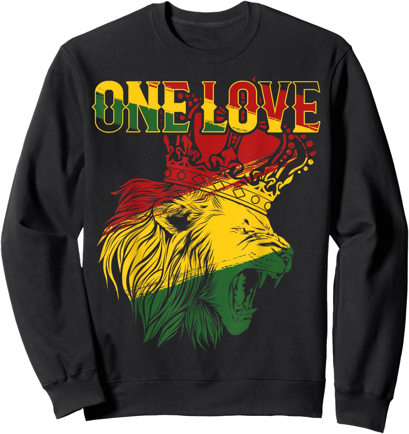One Love Rasta Lion Jamaican Pride Reggae African Sweatshirt - Sweatshirt | Black