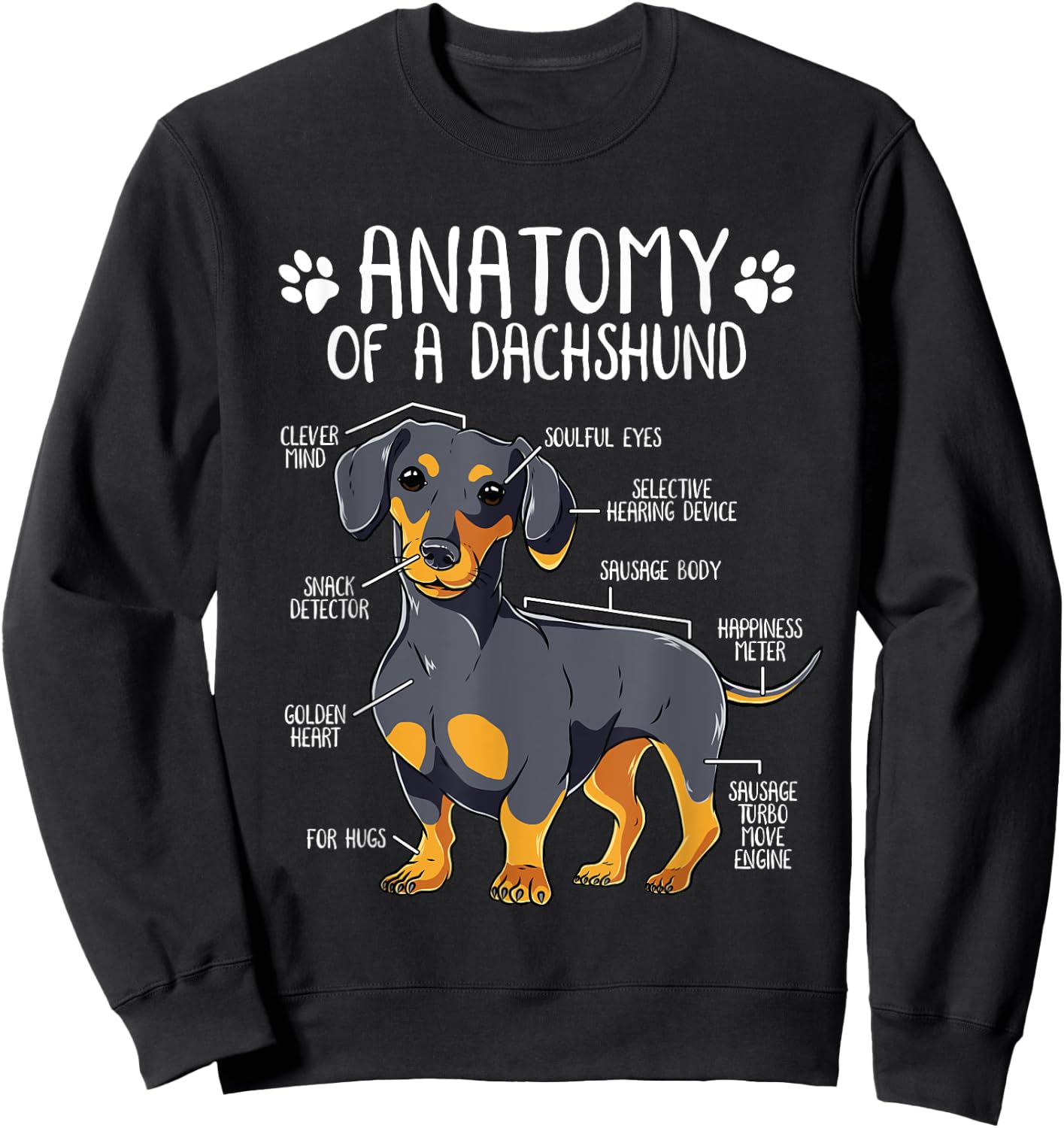 Funny Anatomy Dachshund Wiener Dog Cute Doxie Lover Sweatshirt - Sweatshirt | Black