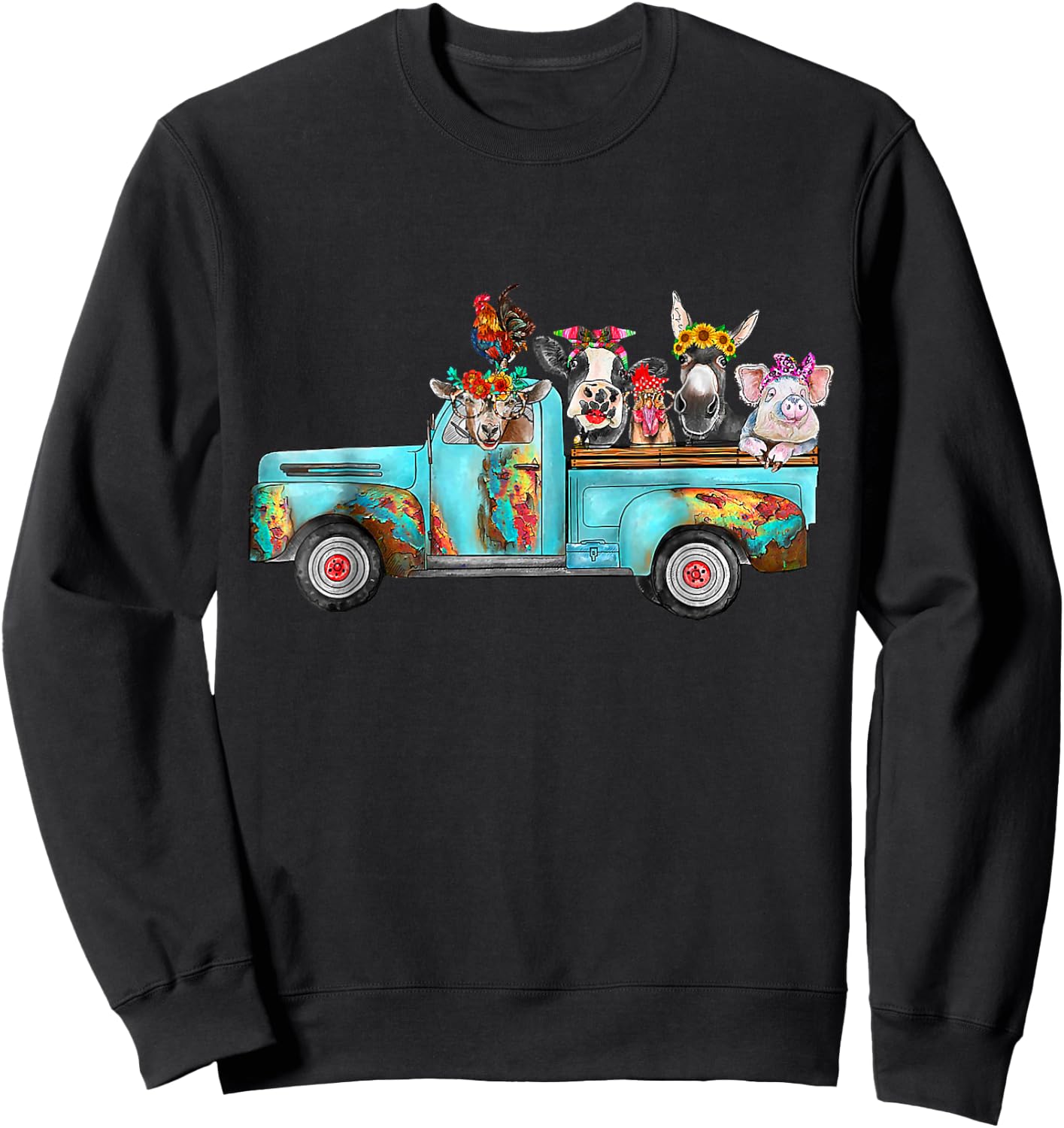 Farm Pickup Truck with Farm animals Farmer_s Wife Cow Girl Sweatshirt - Sweatshirt | Black