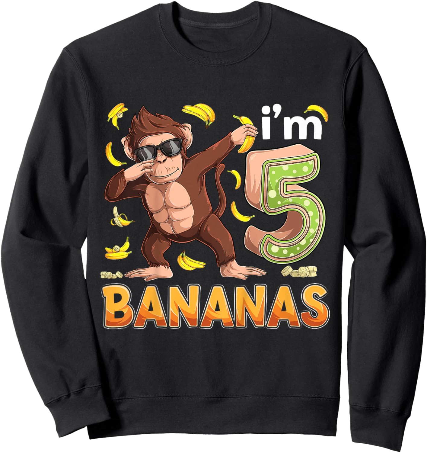 5 Year Old Monkey Birthday Safari Jungle Animal 5th B-day Sweatshirt - Sweatshirt | Black