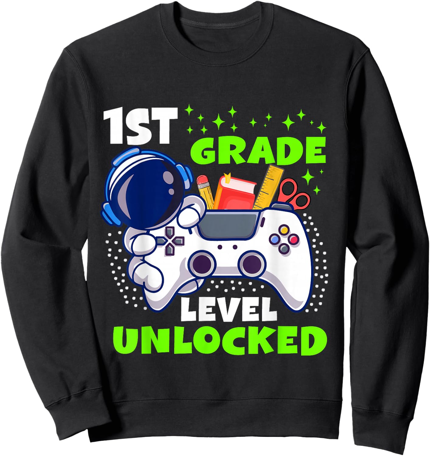 Back To School 1st Grade Level Unlocked Gamer Boys Kids Sweatshirt - Sweatshirt | Black