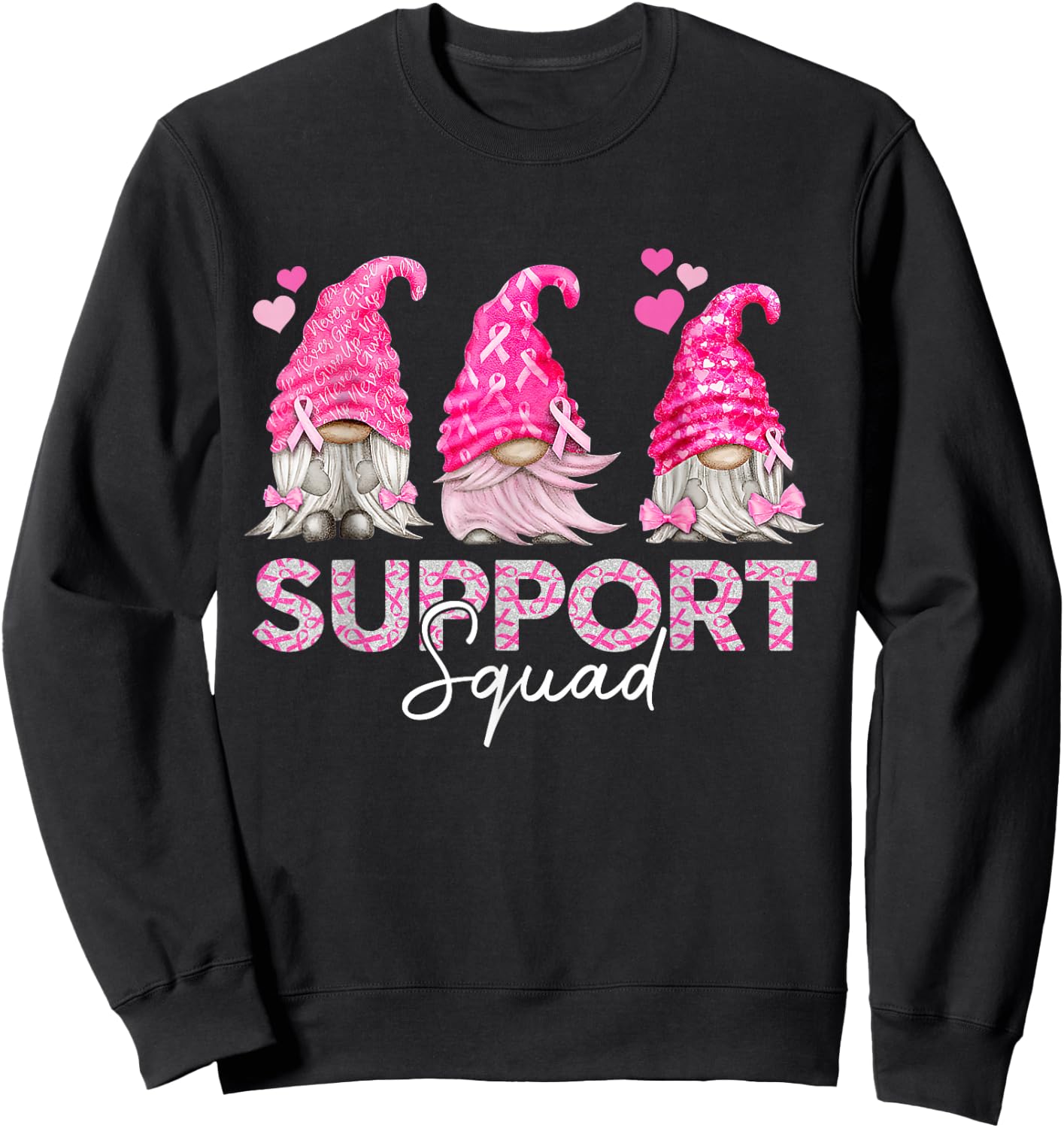 Funny Gnomies Support Squad Breast Cancer Awareness Month Sweatshirt - Sweatshirt | Black