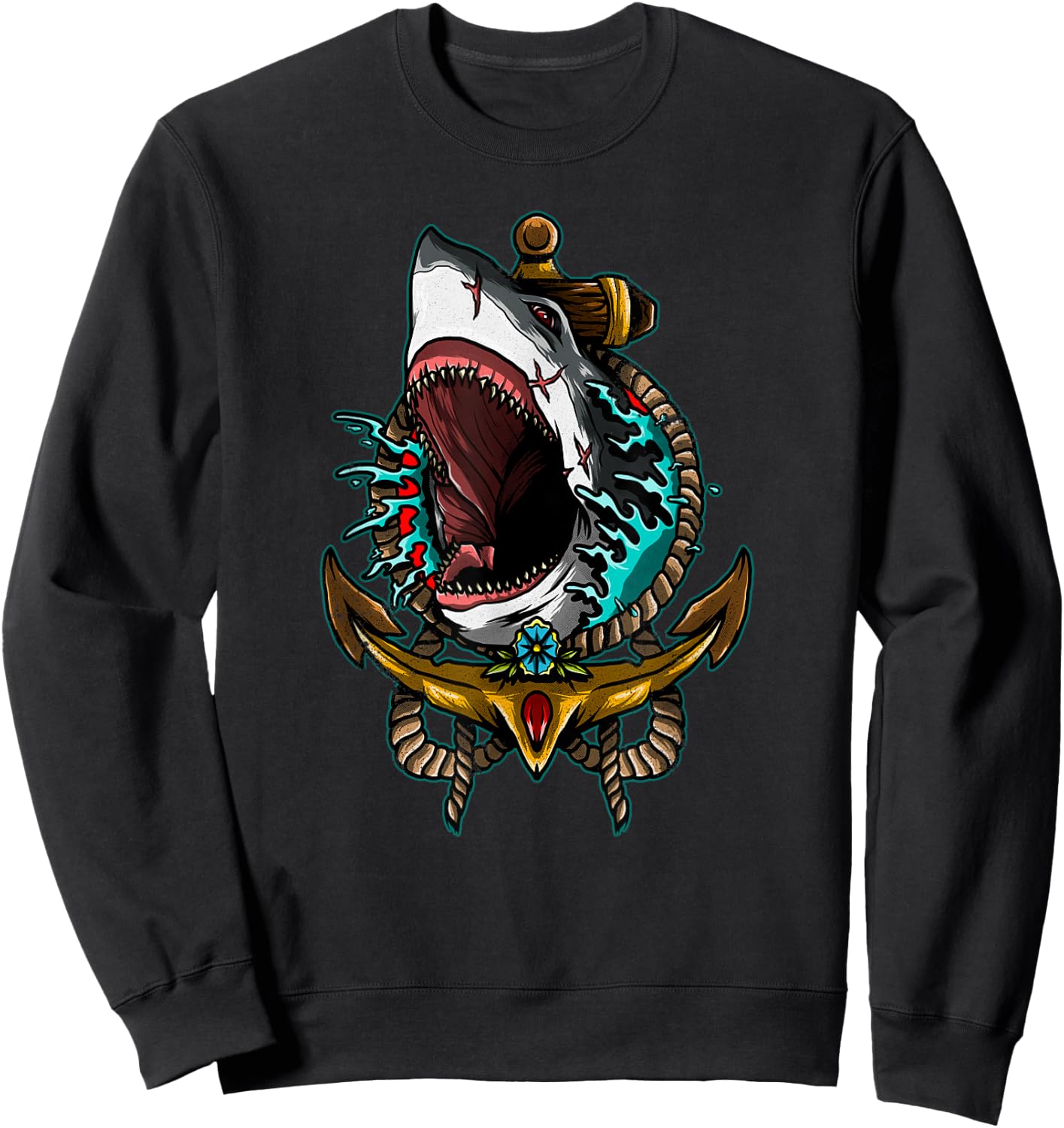 Shark Attack Heavy Death Metal Shark Gothic Occult Lover Sweatshirt - Sweatshirt | Black