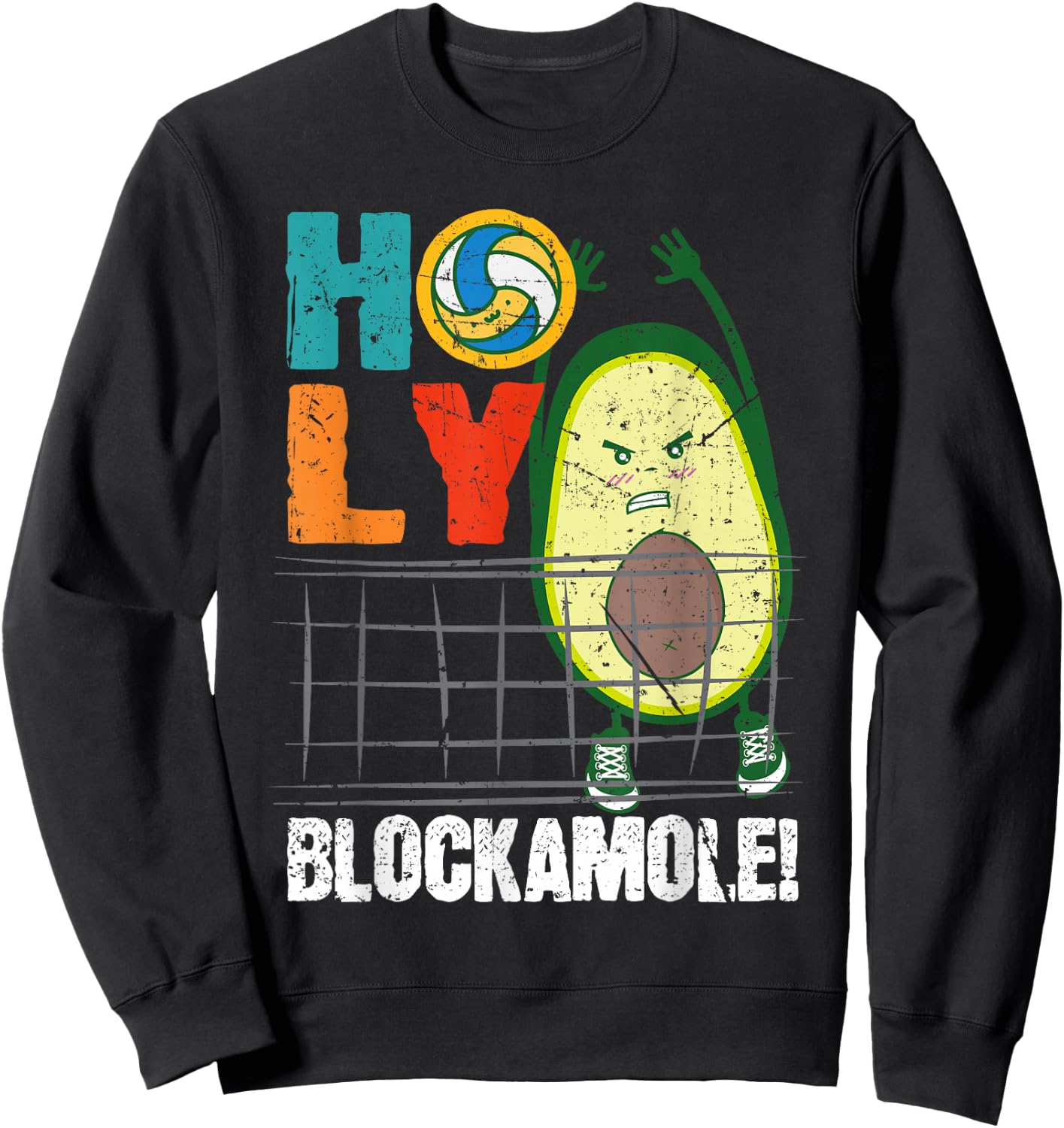 Holy Blockamole Funny Volleyball Block Avocado Design Sweatshirt - Sweatshirt | Black