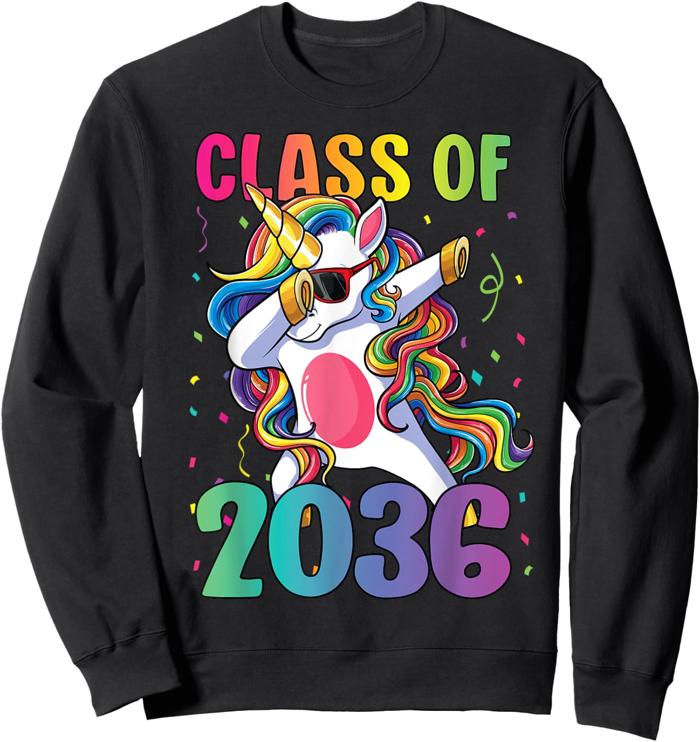 Class of 2036 Shirt Girls Kids Dabbing Unicorn Grow With Me Sweatshirt - Sweatshirt | Black