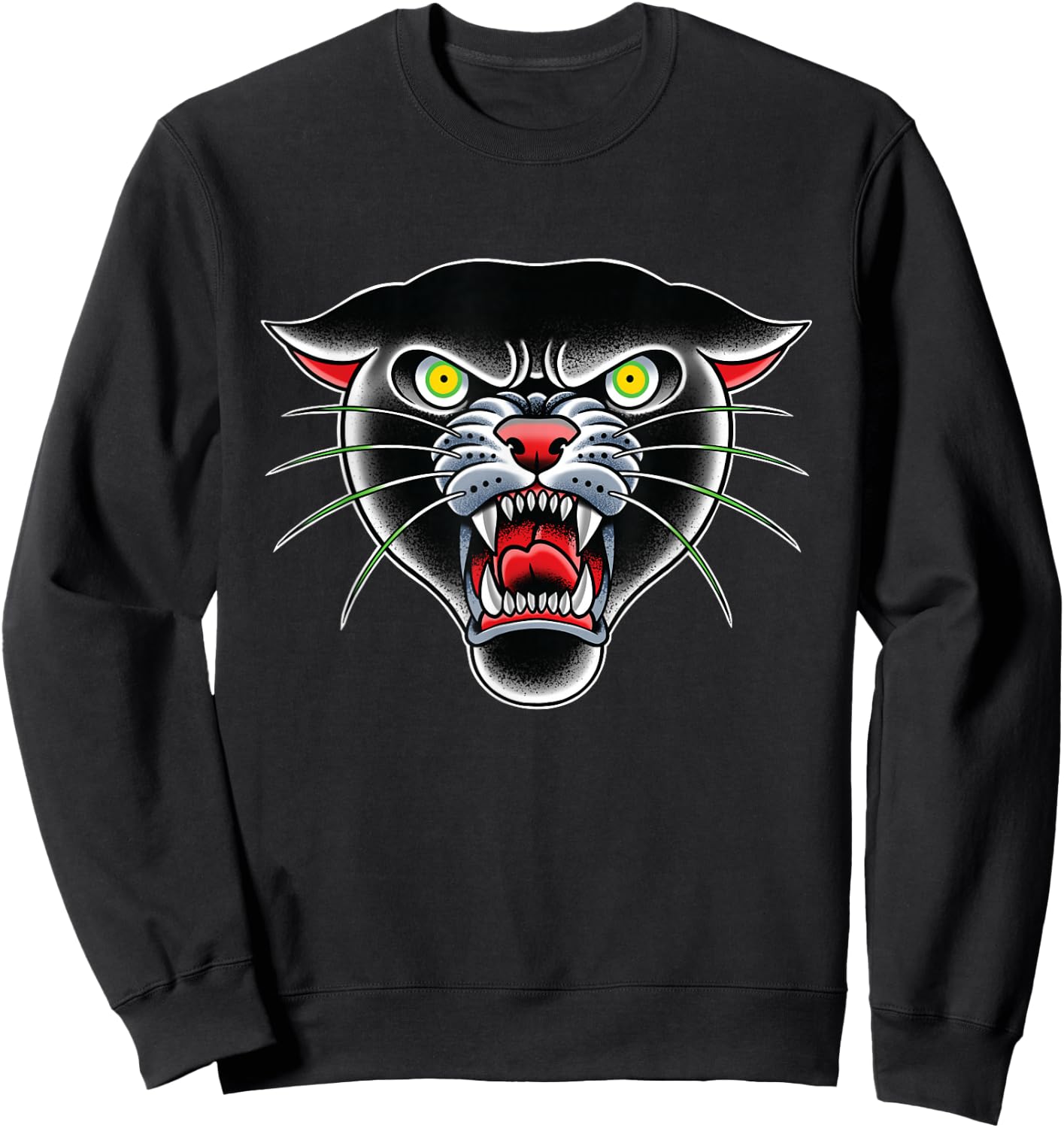 Panther Face Traditional Tattoo art illustration Sweatshirt - Sweatshirt | Black