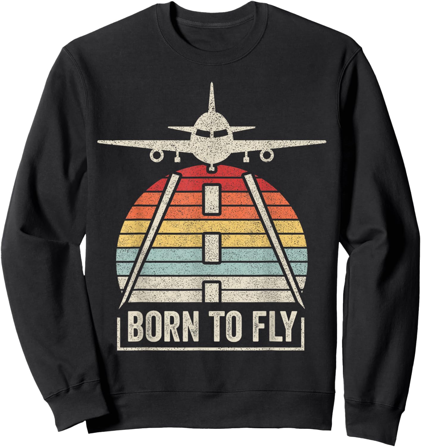 Vintage Retro Born To Fly Aviation Pilot Flying Airplane Sweatshirt - Sweatshirt | Black