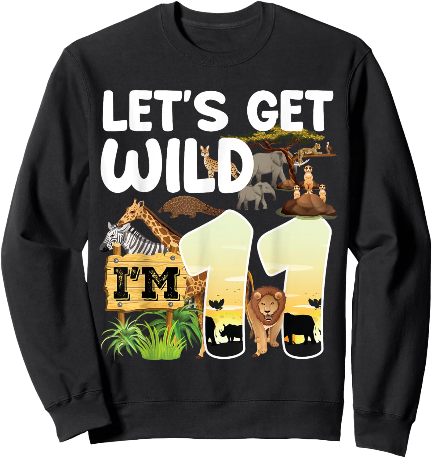 11 Year Old Zoo Birthday Safari Jungle Animal 11th B-day Sweatshirt - Sweatshirt | Black