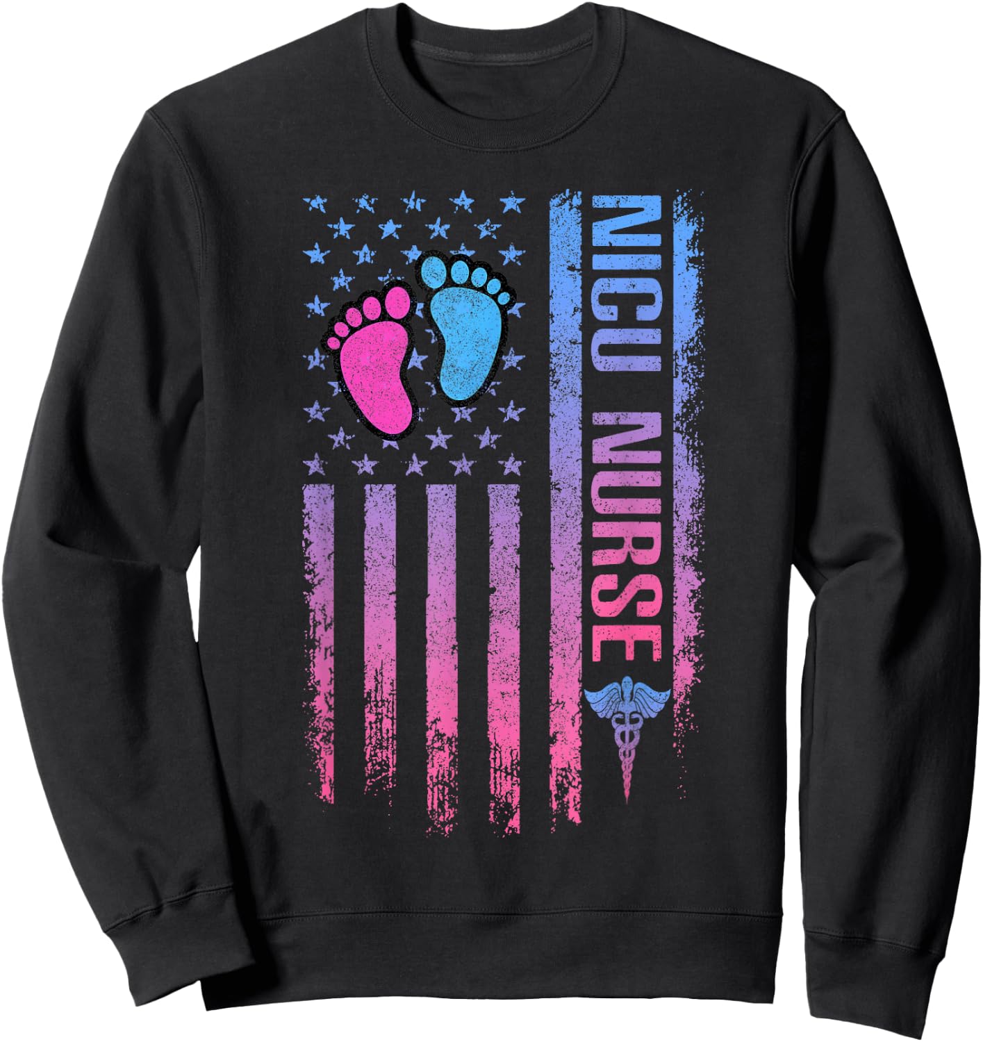 Cute American Flag - Patreotic NICU Nurse Sweatshirt - Sweatshirt | Black