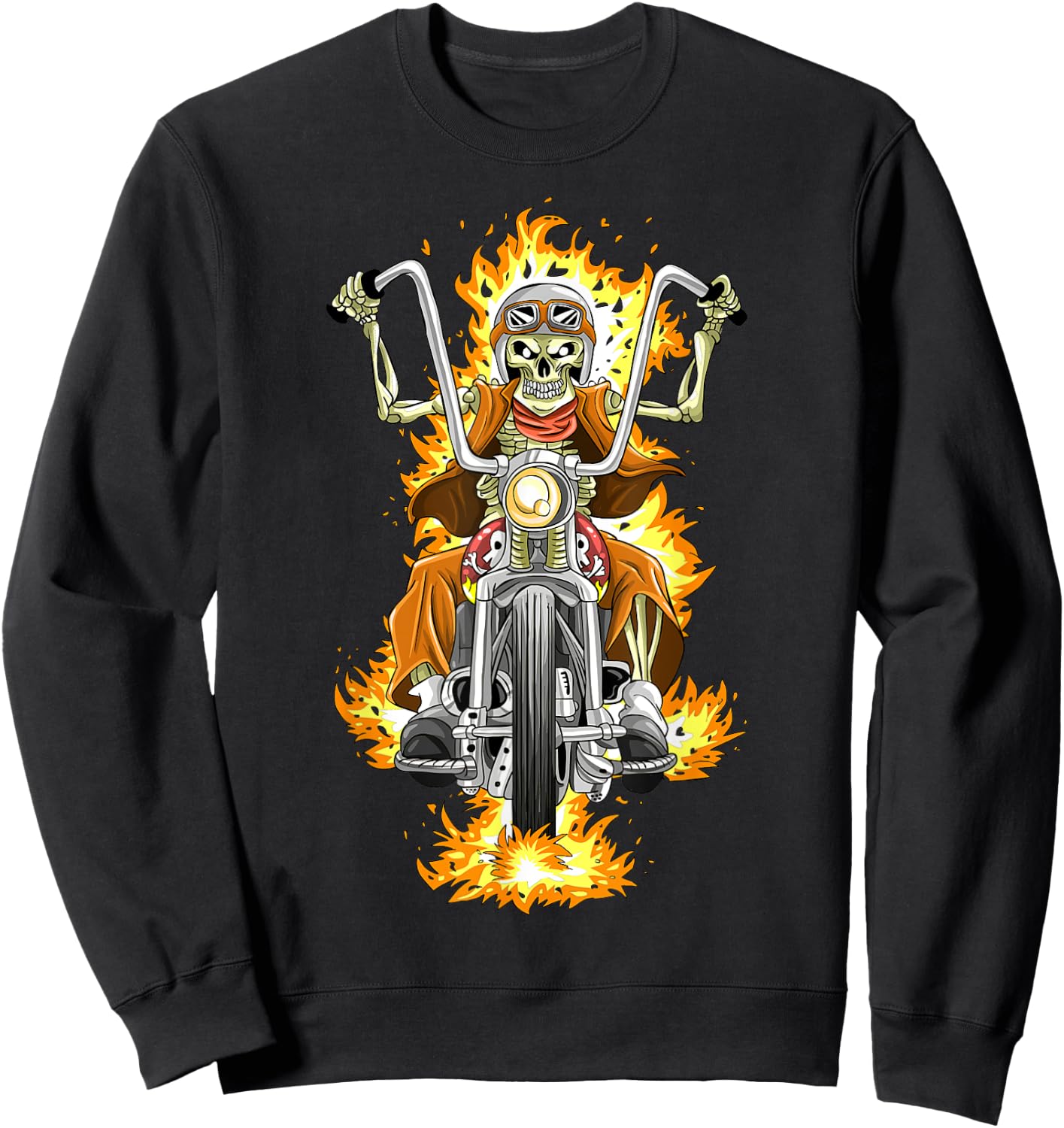 Motorcycle Skeleton / Motorcyclist Flames Sweatshirt - Sweatshirt | Black