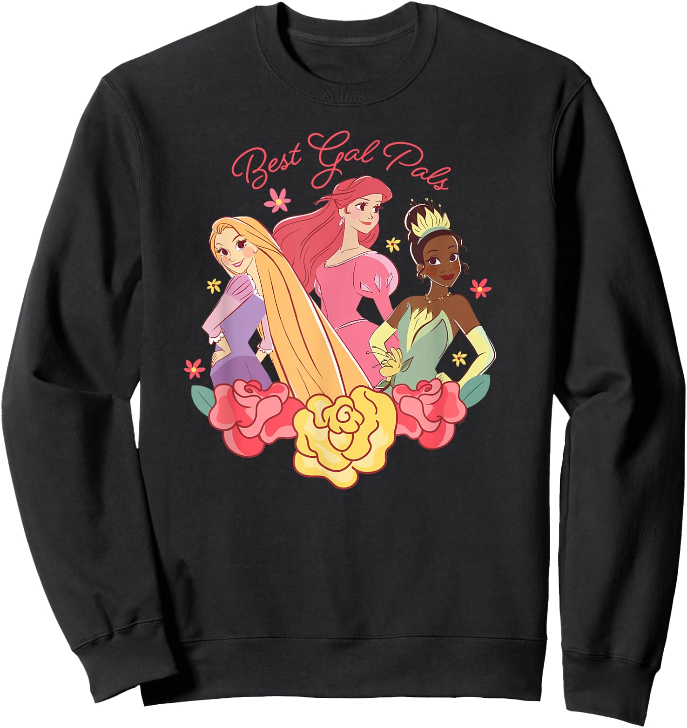 Disney Princess Rapunzel Ariel Tiana Best Gal Pals Valentine Sweatshirt - Sweatshirt | Black