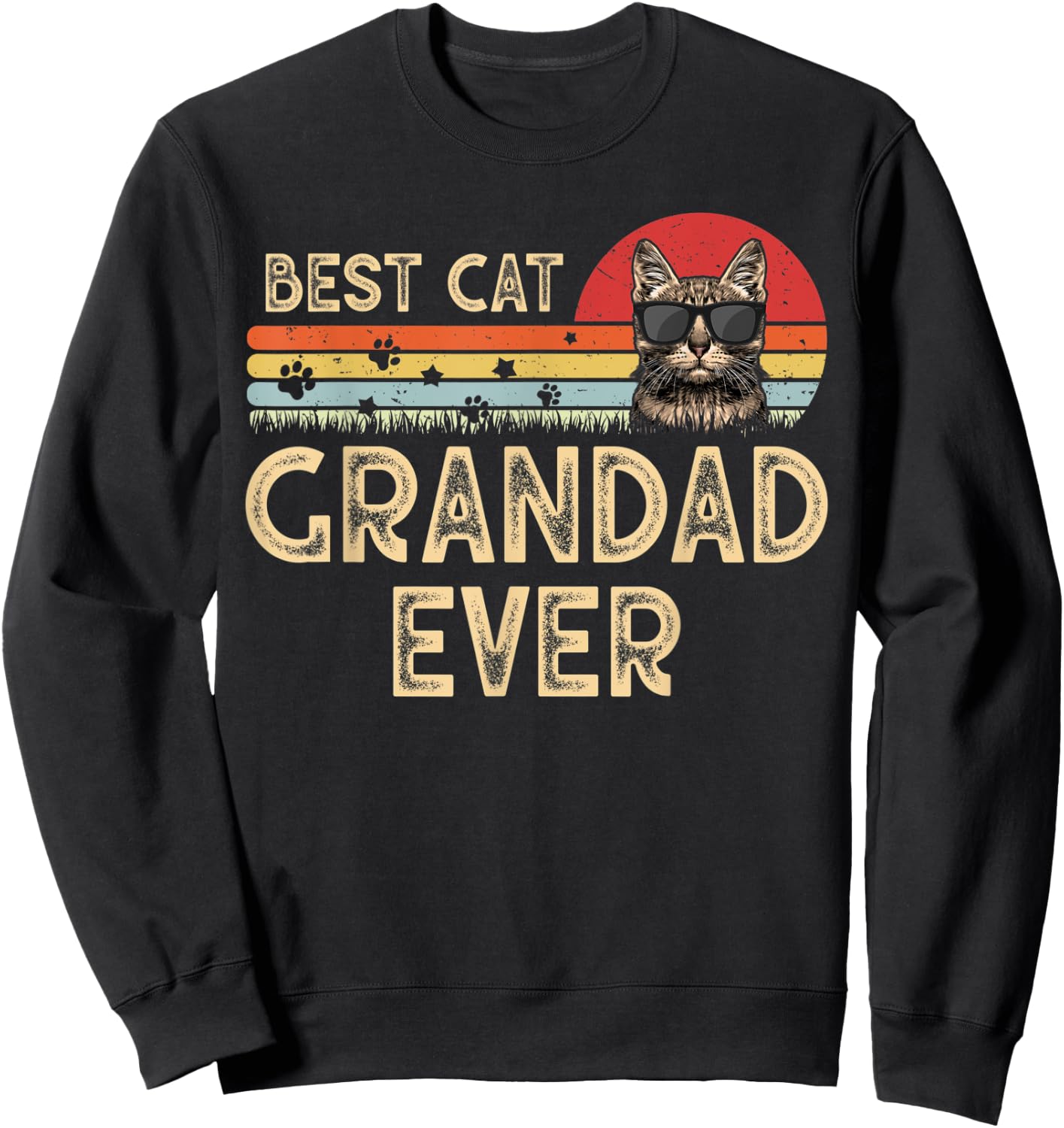 Vintage Best Cat Grandad Ever Cat Daddy Gift Sweatshirt - Sweatshirt | Black
