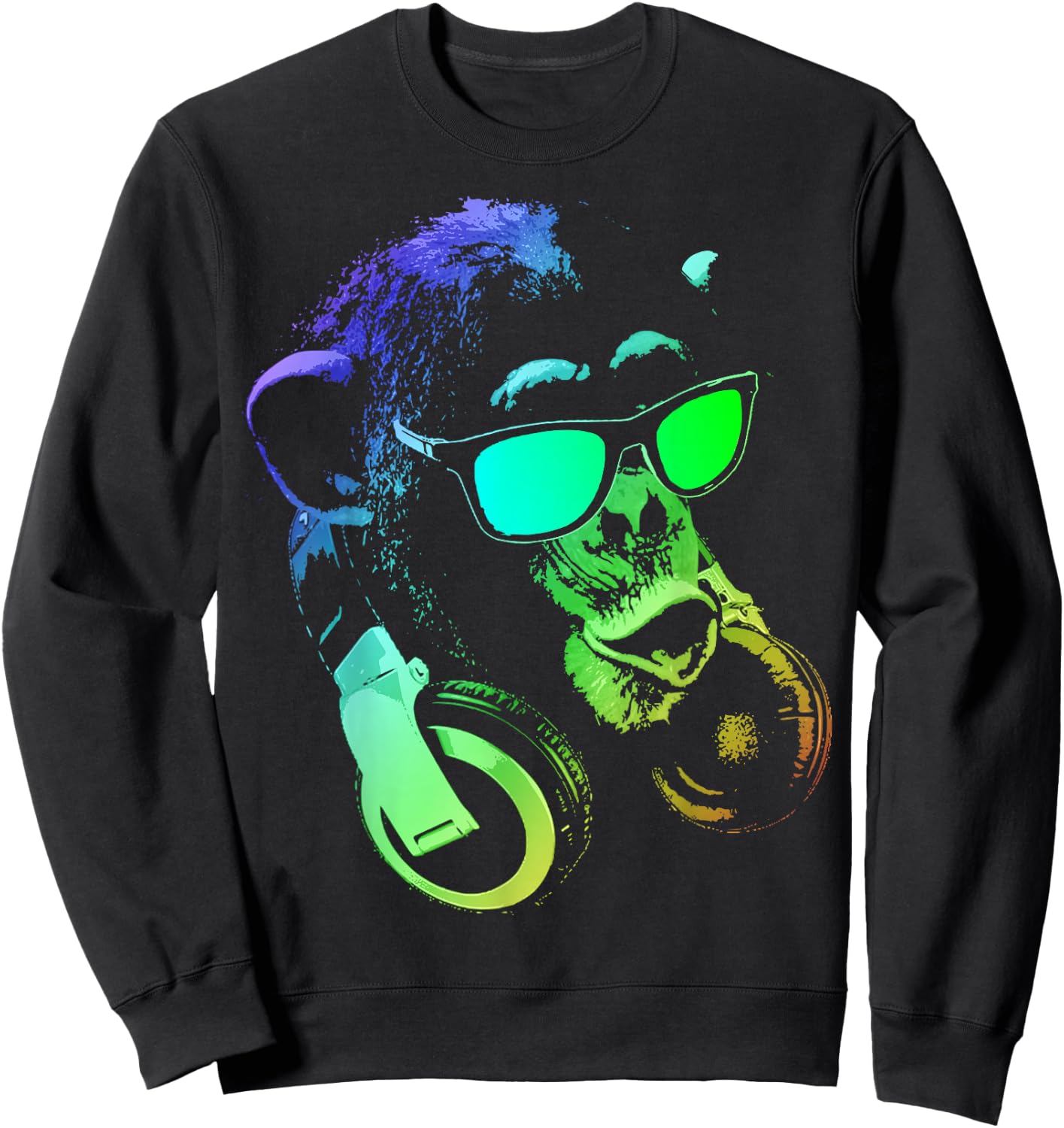 Monkey Chimp With Sunglasses And Headphones Sweatshirt - Sweatshirt | Black