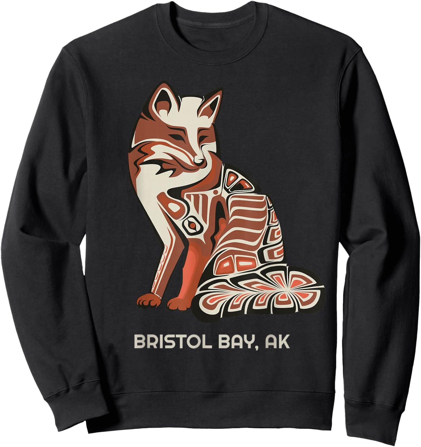 Tribal Fox Bristol Bay Alaska Native American Haida Style Sweatshirt - Sweatshirt | Black