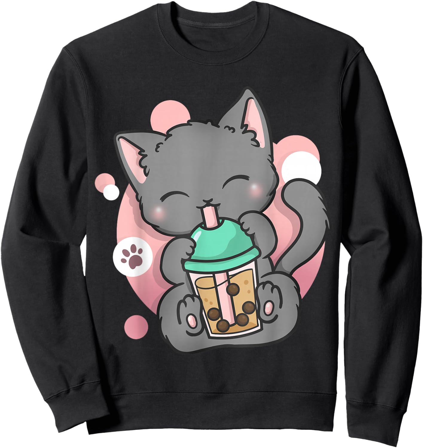 Cat Boba Tea Bubble Tea Anime Kawaii Neko Sweatshirt - Sweatshirt | Black
