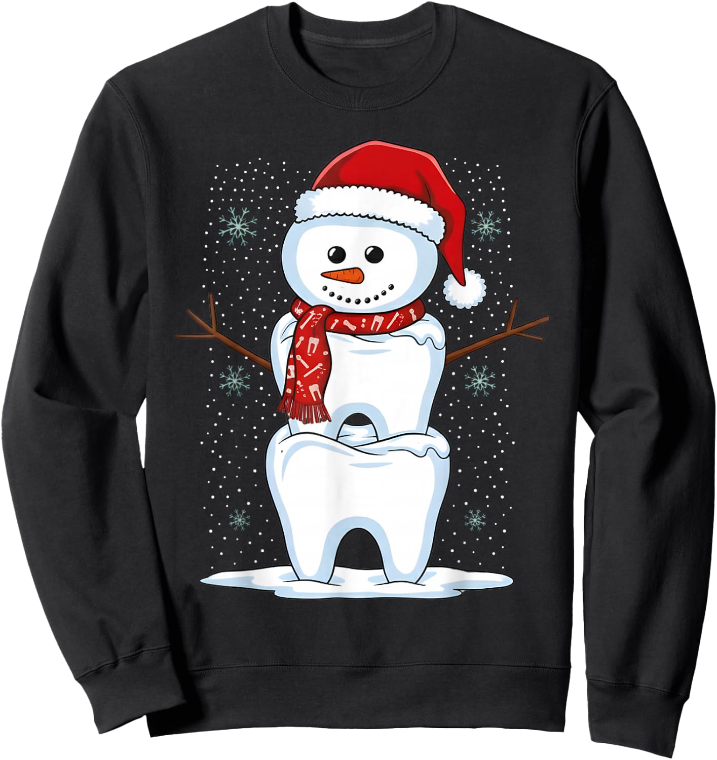 Christmas Dental Teeth Dentist Snowman Xmas Santa Pajamas Sweatshirt - Sweatshirt | Black