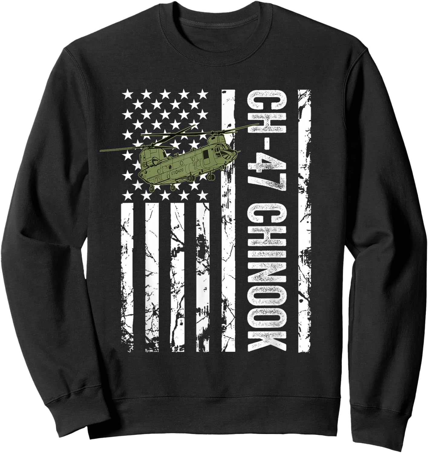 CH-47 Chinook Helicopter USA Flag Active Duty Retired Pilot Sweatshirt - Sweatshirt | Black