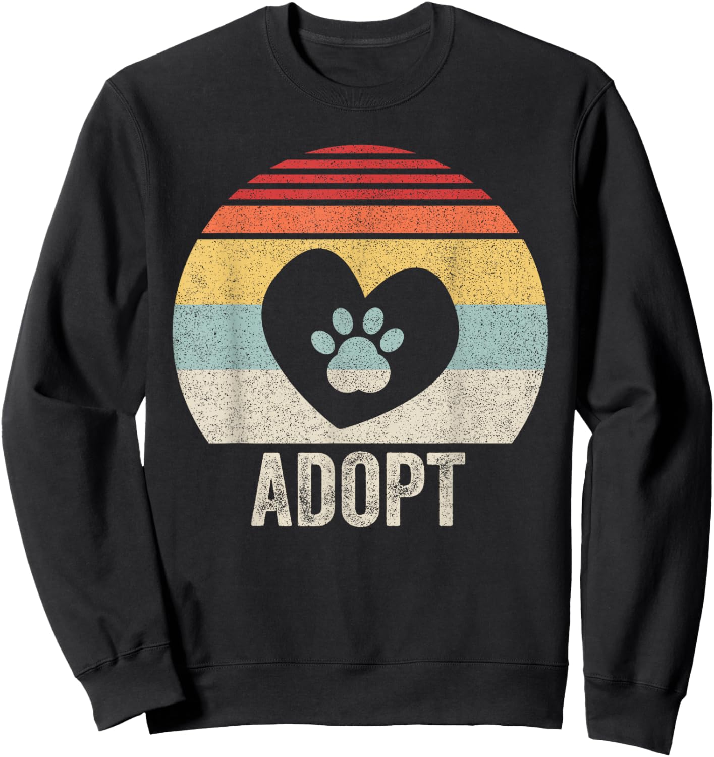 Vintage Retro Adopt Pawprint Dog Cat Pet Shelter Rescue Women Kids Sweatshirt - Sweatshirt | Black