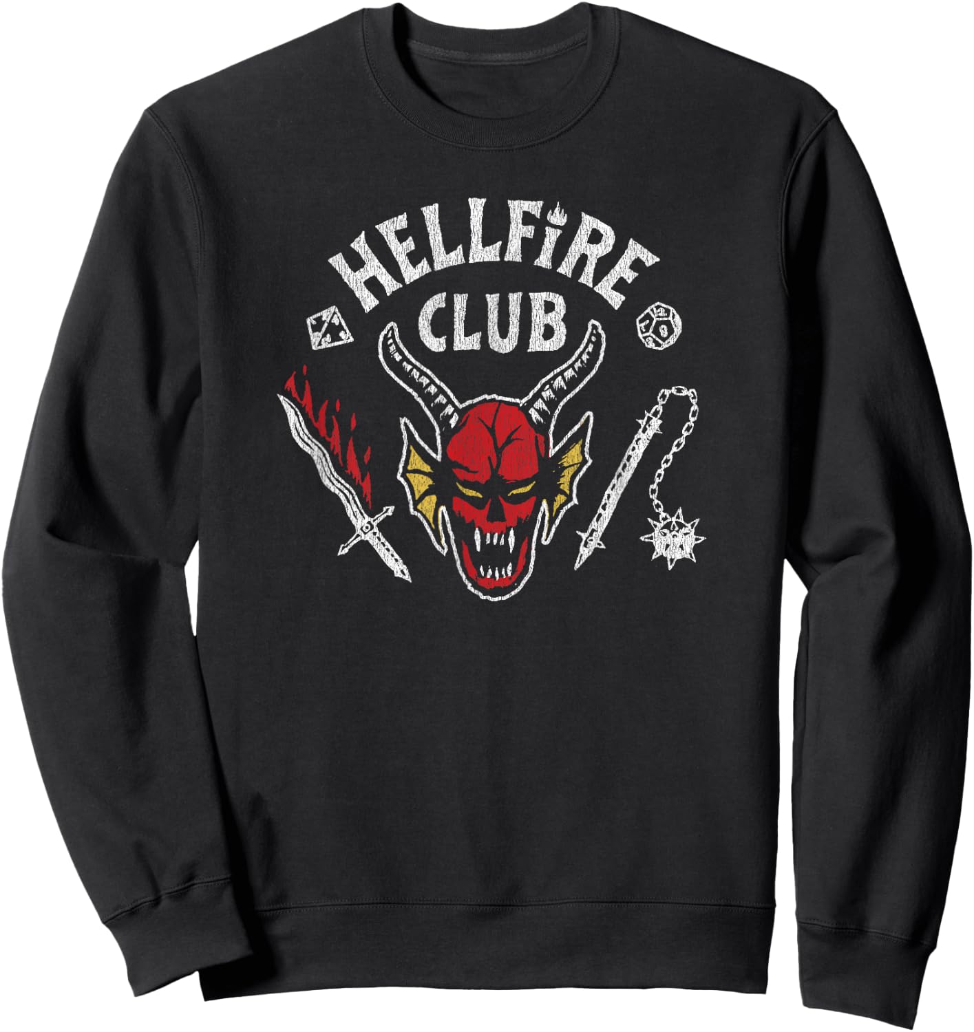 Stranger Things 4 Hellfire Club Skull & Weapons Sweatshirt - Sweatshirt | Black