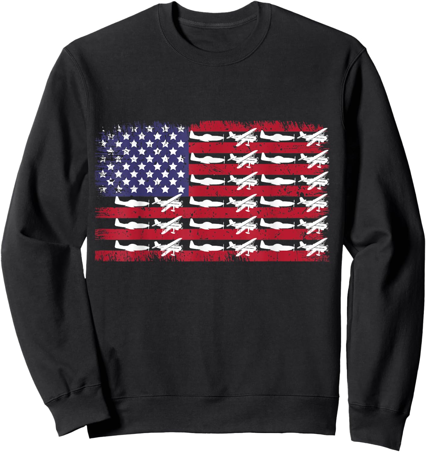 Airplane American USA Flag Aircraft Aviation 4TH of July Men Sweatshirt - Sweatshirt | Black