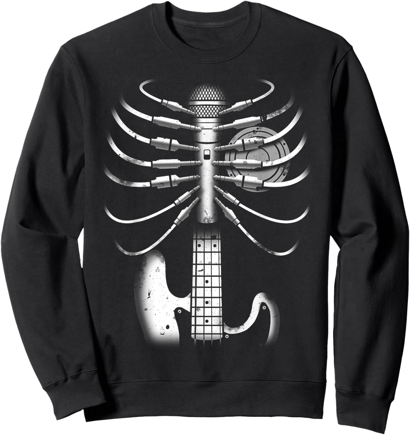 Music Skeleton Cool Guitar Microphone Speaker Heart Musician Sweatshirt - Sweatshirt | Black