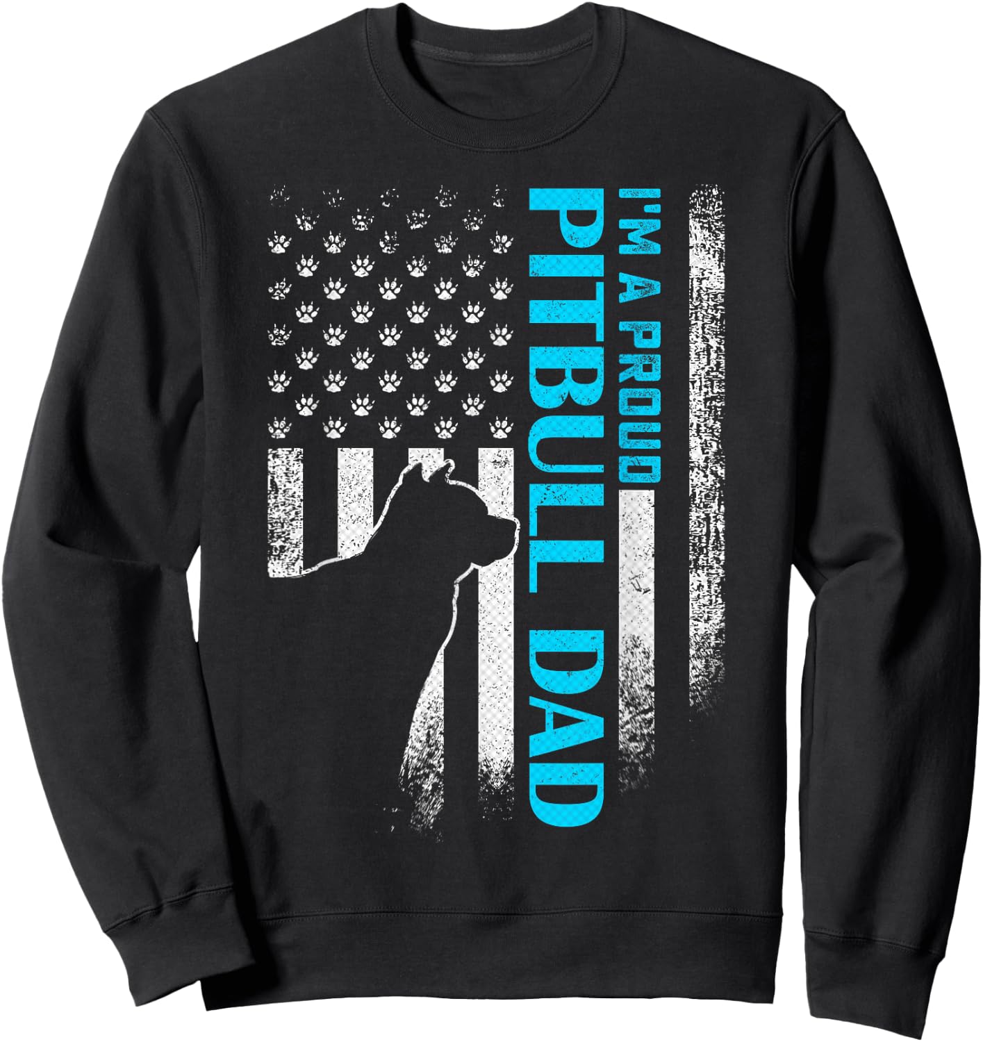 Vintage USA American Flag I'm A Proud Pitbull Dad Pittie Dog Sweatshirt - Sweatshirt | Black