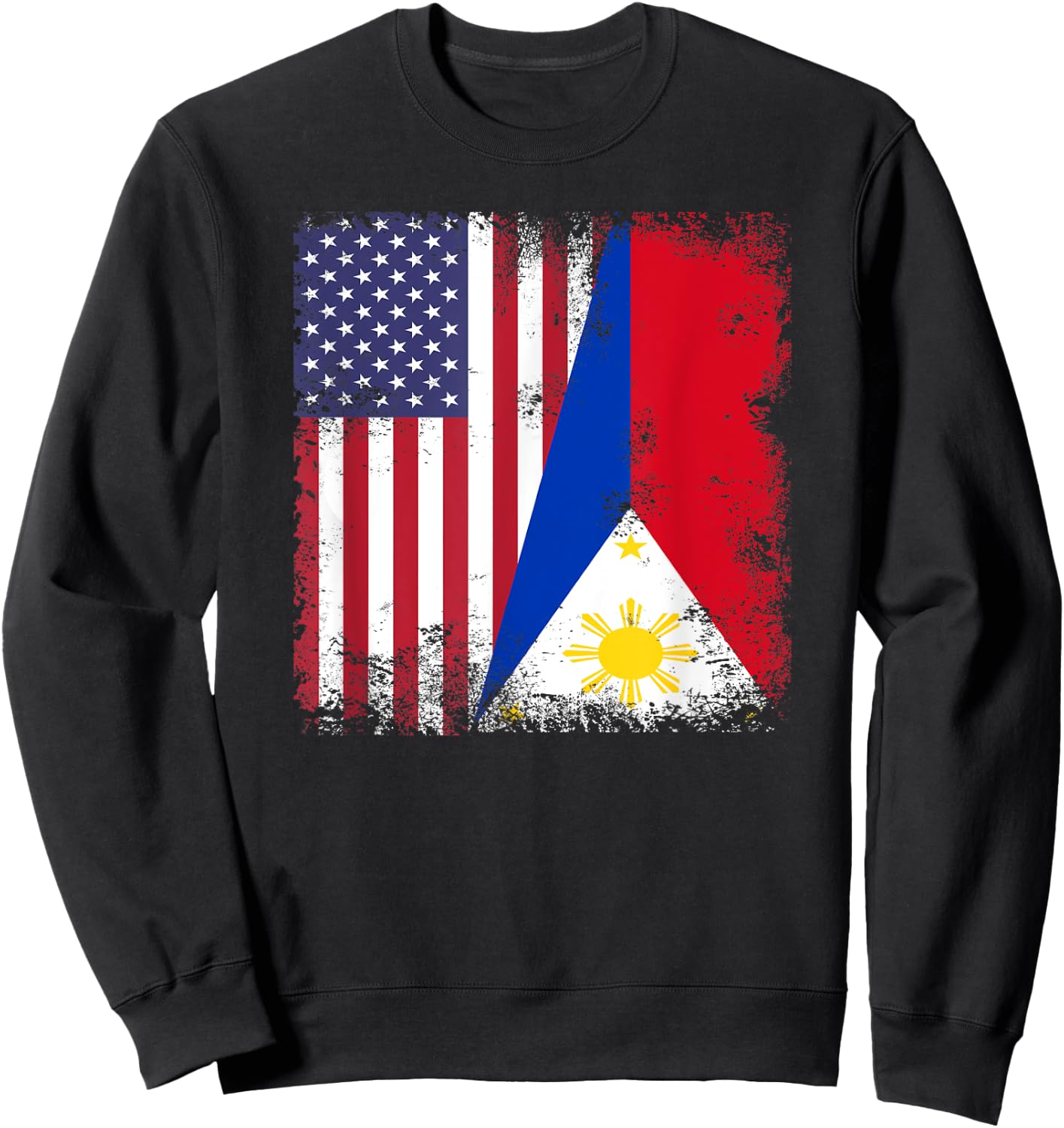 Half Filipino Flag | Vintage Philippines USA Gift Sweatshirt - Sweatshirt | Black