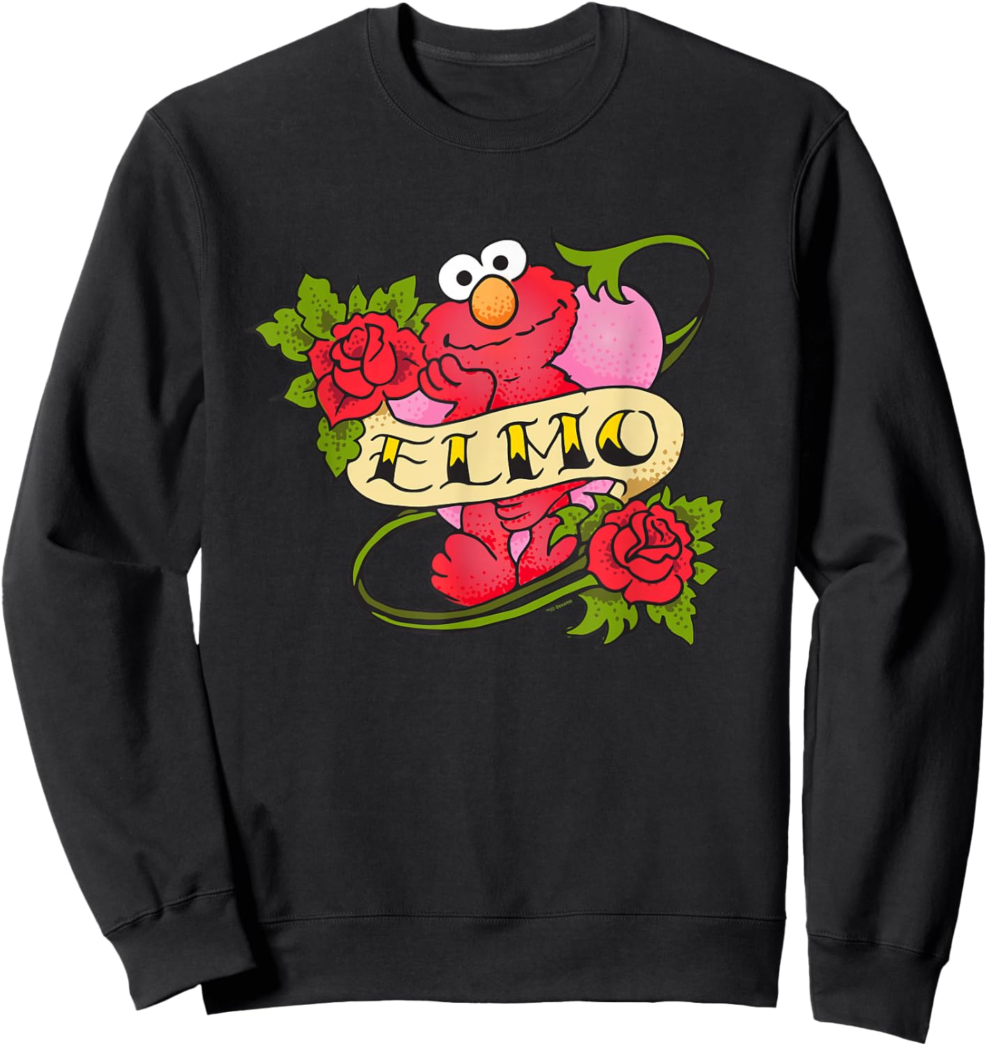 Sesame Street Elmo Hearts and Roses Tattoo Sweatshirt - Sweatshirt | Black