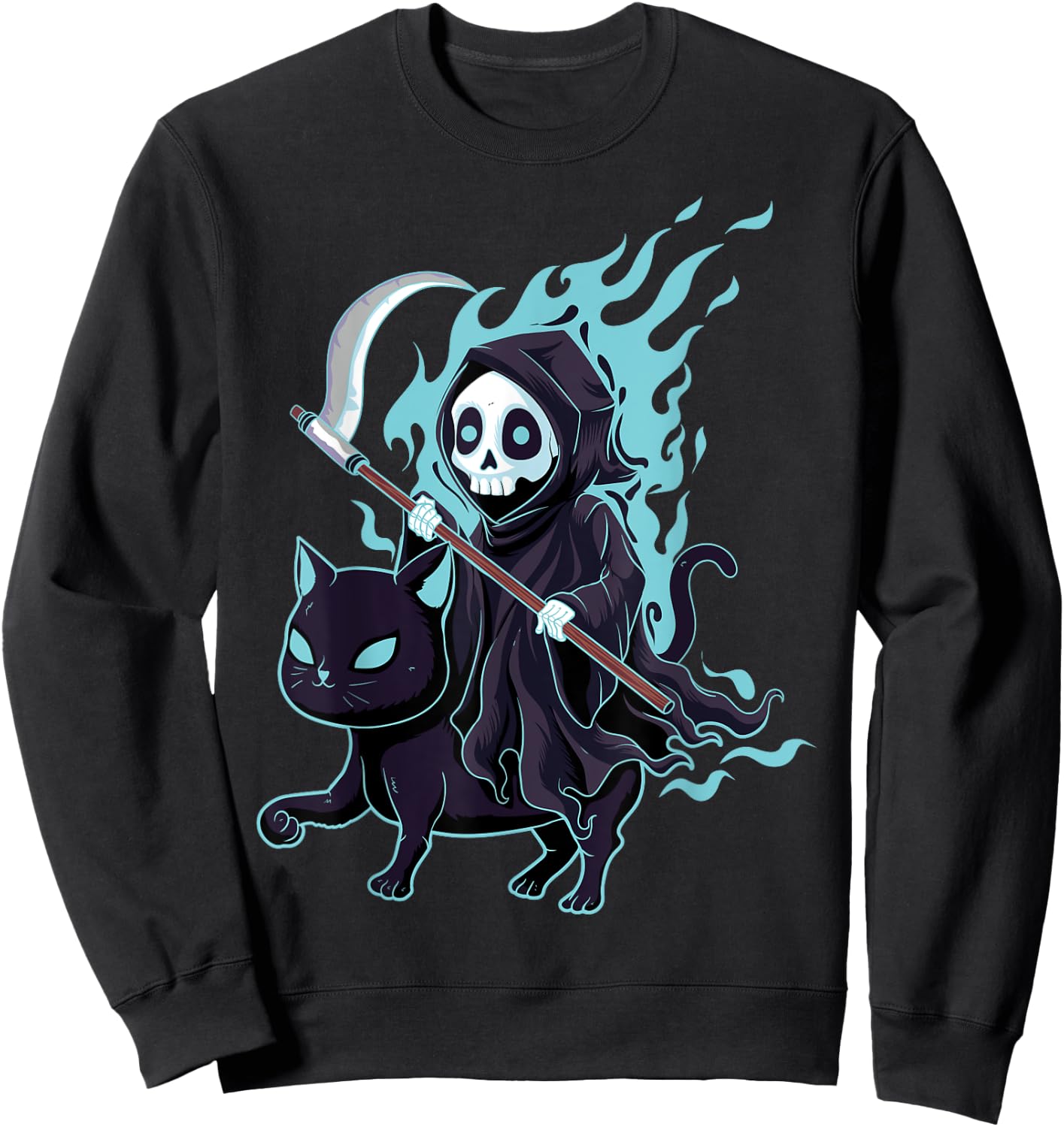 Grim Reaper Black Cat Demonic Evil Devil Occult Satanic Sweatshirt - Sweatshirt | Black