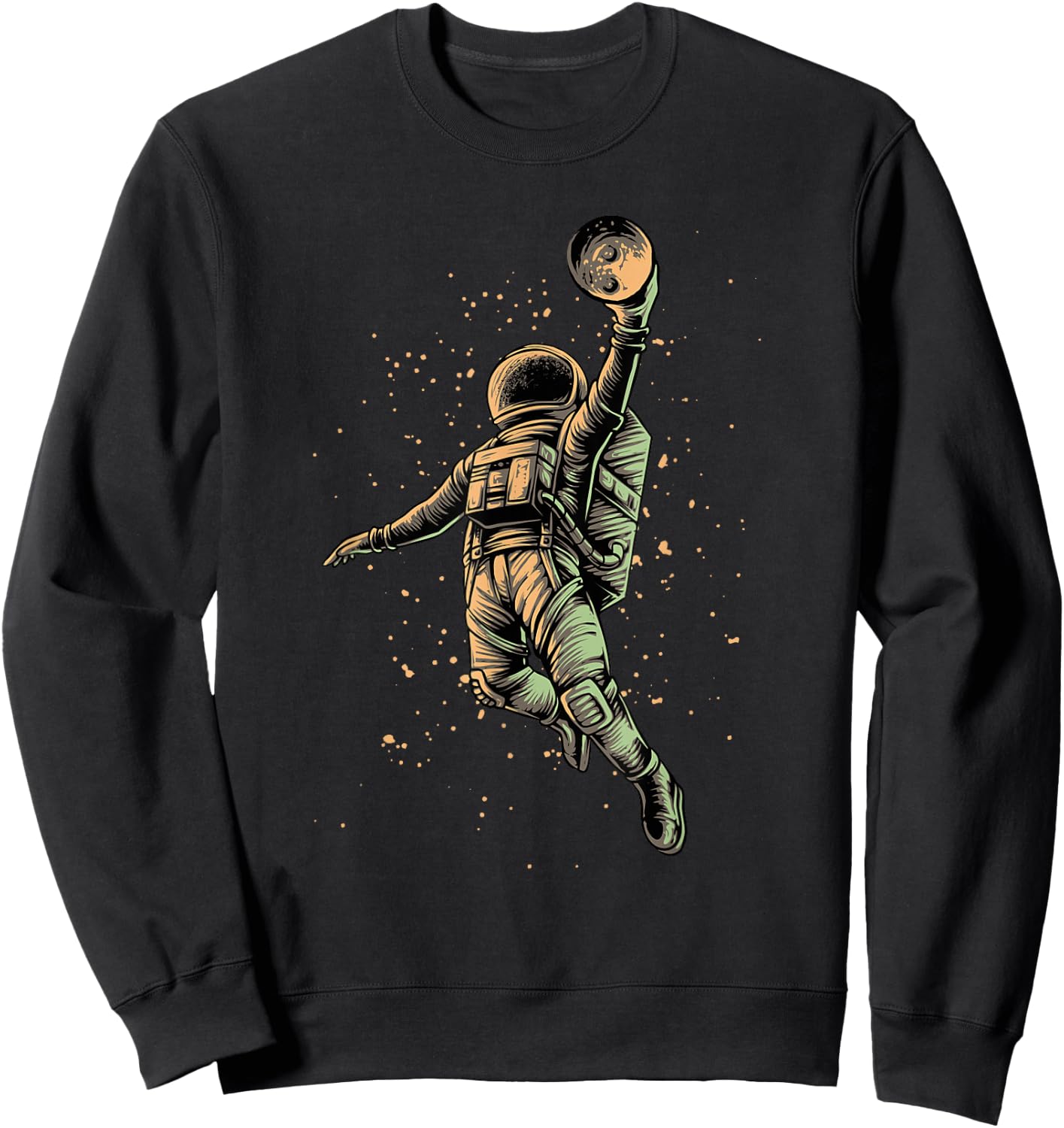 Astronaut Playing Basketball Slam Dunking Moon in Space Sweatshirt - Sweatshirt | Black