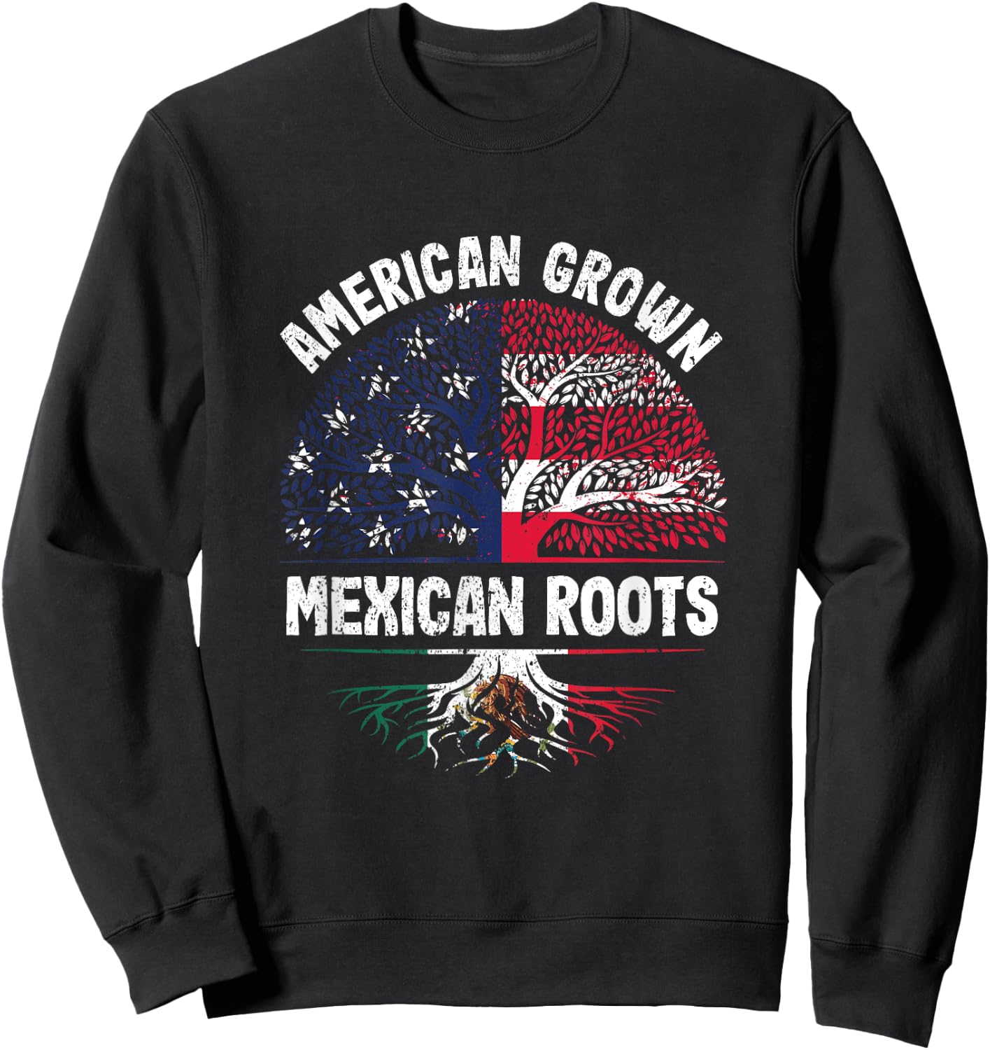 American Grown Mexican Roots USA Mexico Flag Heritage Pride Sweatshirt - Sweatshirt | Black