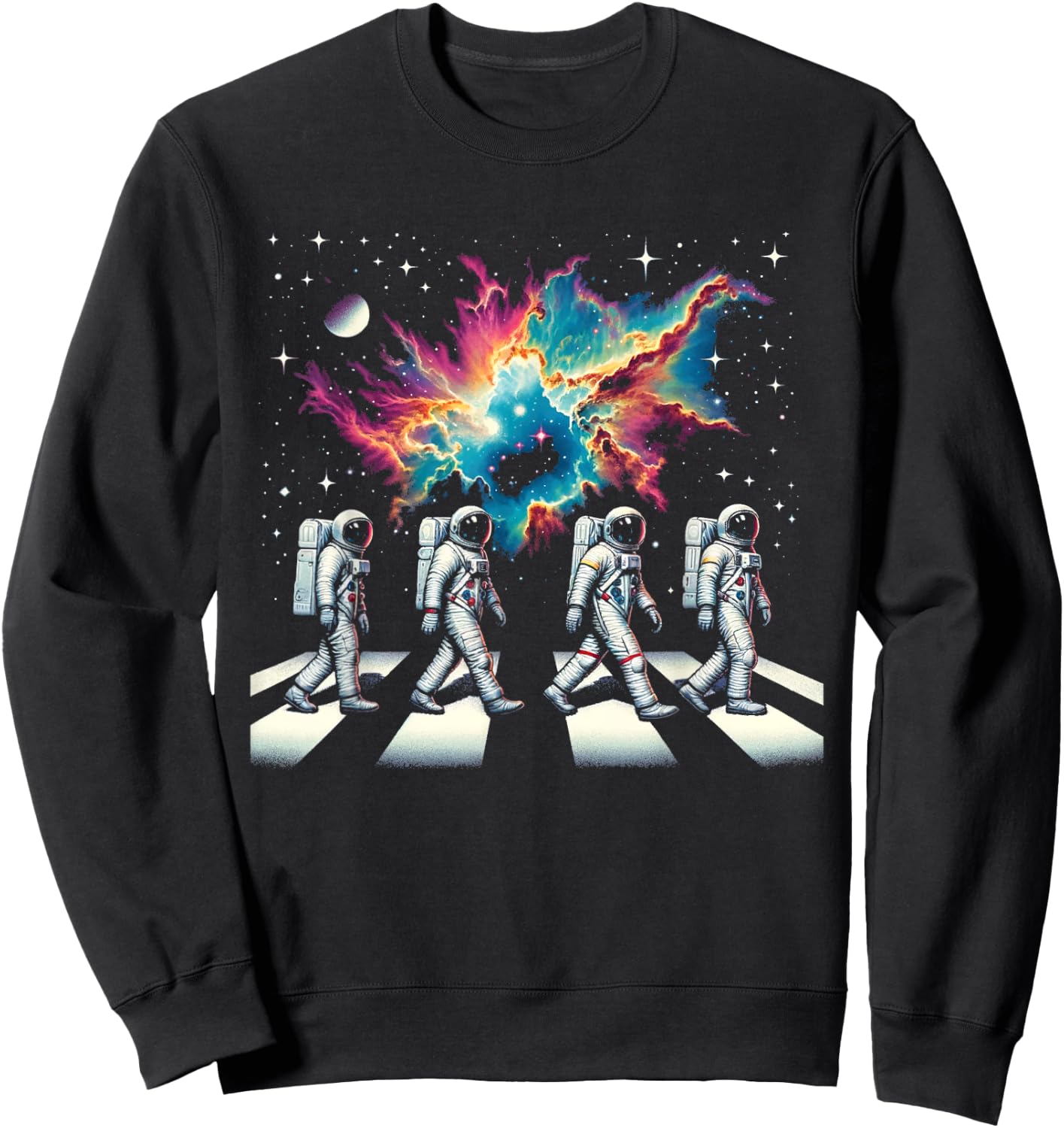 Walking Astronauts In Space Funny Galaxy Crosswalk Colorful Sweatshirt - Sweatshirt | Black