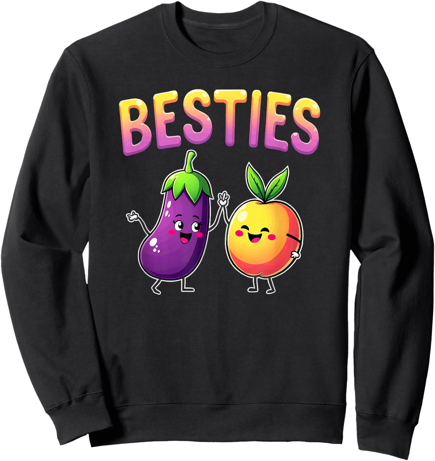 Adult Joke Bestie Eggplant & Peach Sweatshirt - Sweatshirt | Black