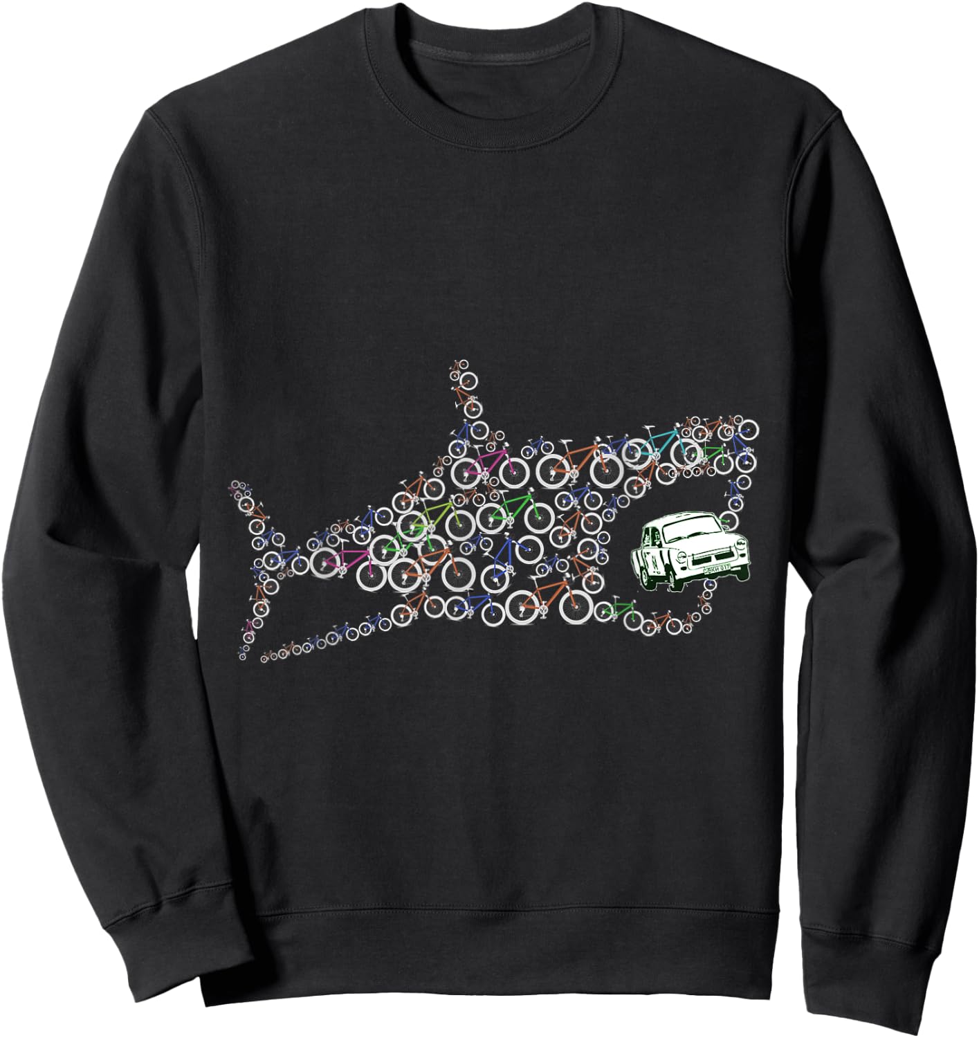 Retro Fish Bicycle Shark Eats Car Art Bicycle Lover Cyclists Sweatshirt - Sweatshirt | Black