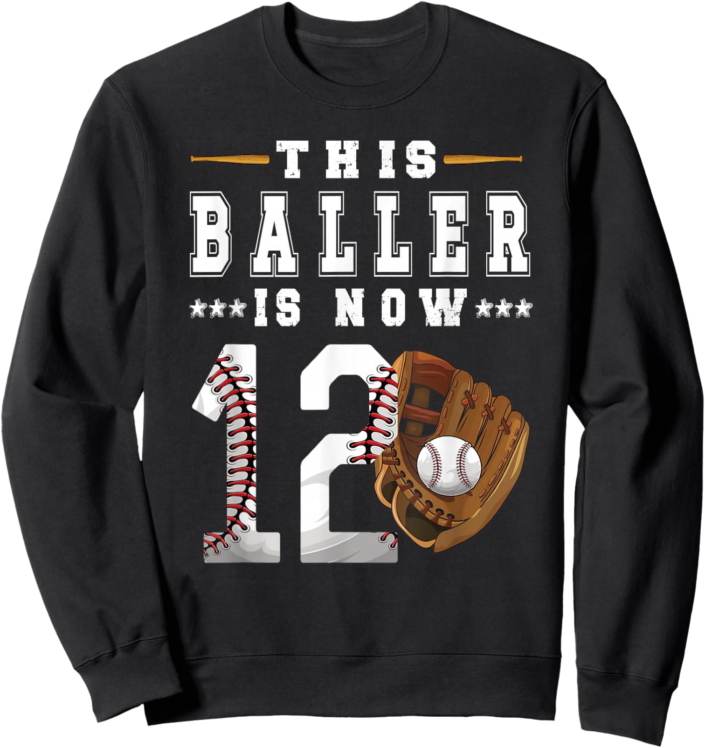 12th Birthday Baseball Boy Twelve Year Old Baseball Player Sweatshirt - Sweatshirt | Black