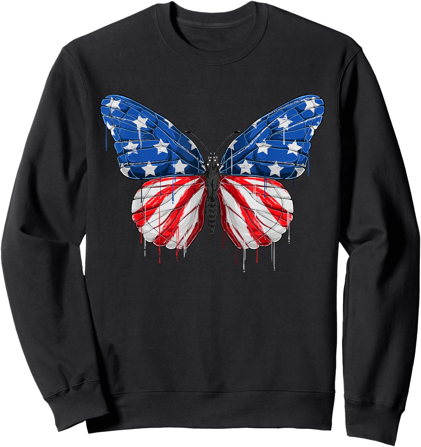 Butterfly USA Flag 4th of July Girl US Sweatshirt - Sweatshirt | Black