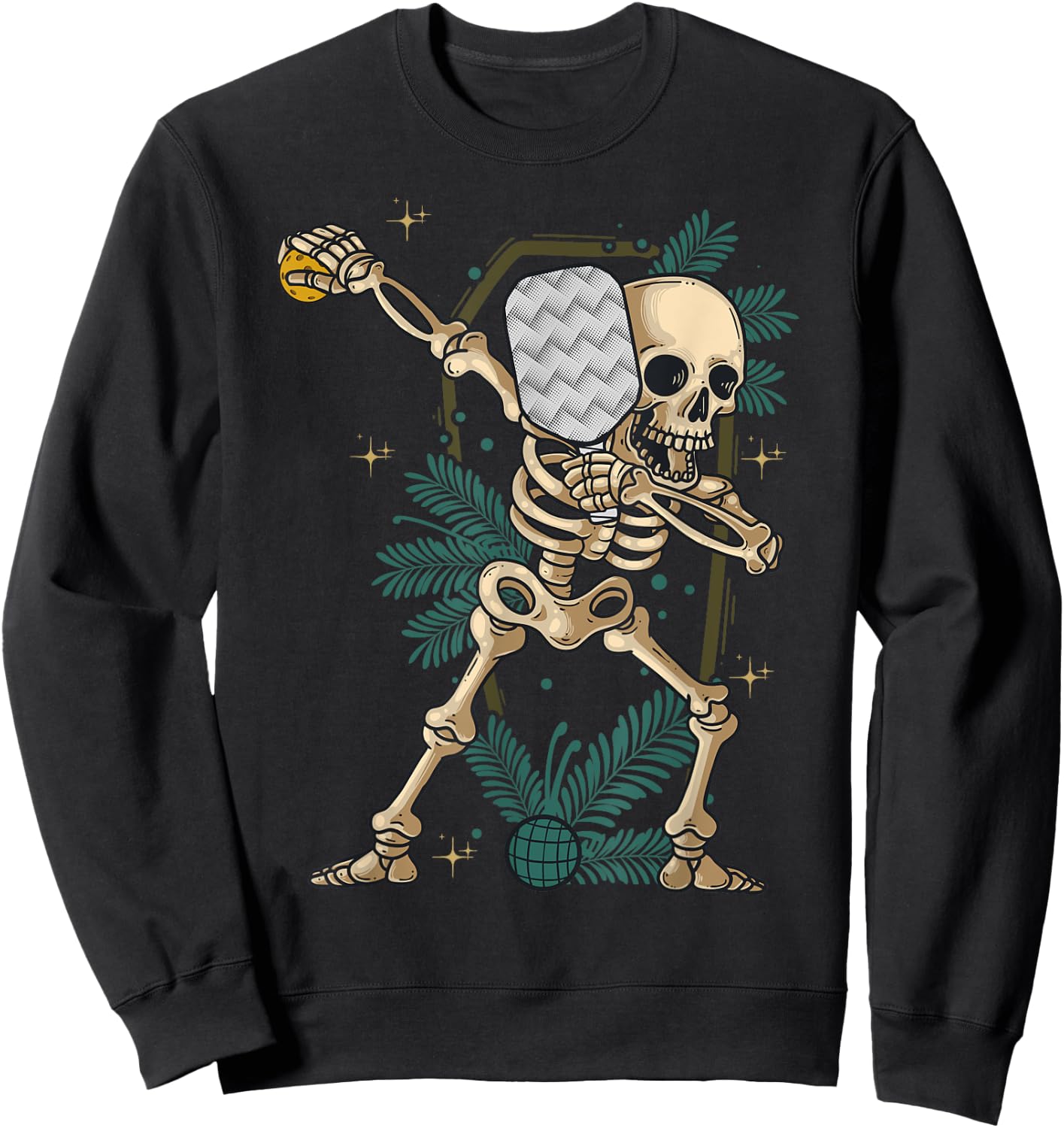 Halloween Pickleball Costume Dabbing Skeleton Pickleballer Sweatshirt - Sweatshirt | Black