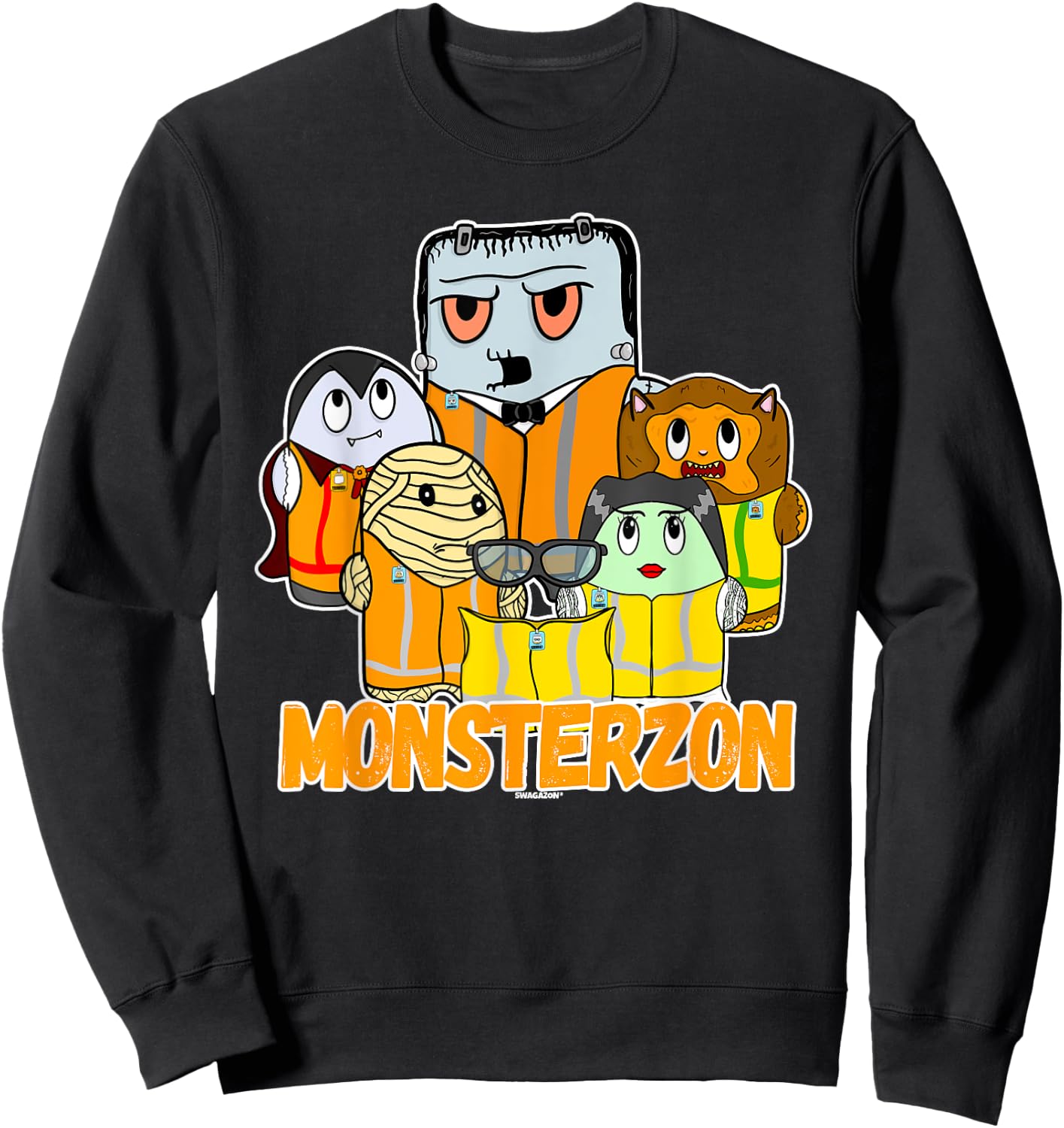 Swagazon Monsters Mummy Frankenstein Dracula Monsterzon Sweatshirt - Sweatshirt | Black