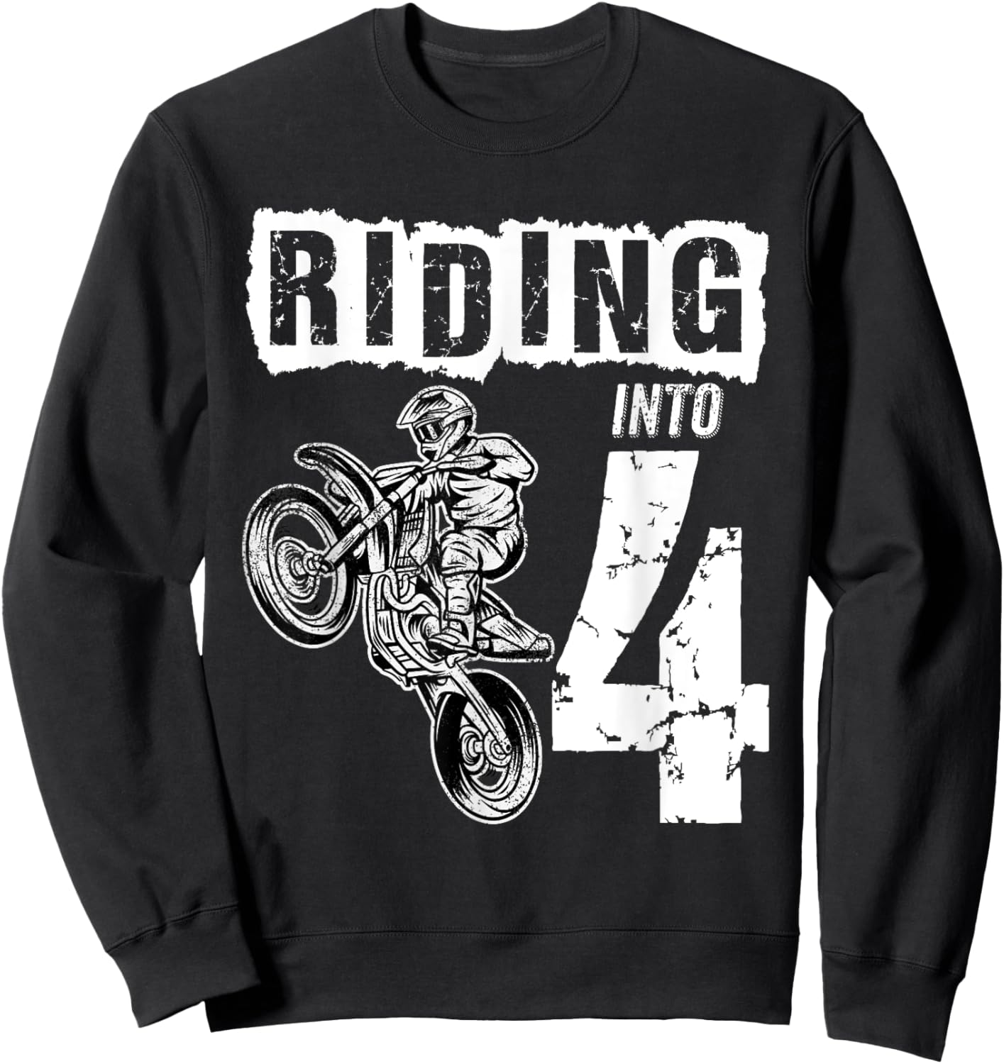 Riding Into 4 Years Old 4th Birthday Boy Dirt Bike Party Sweatshirt - Sweatshirt | Black
